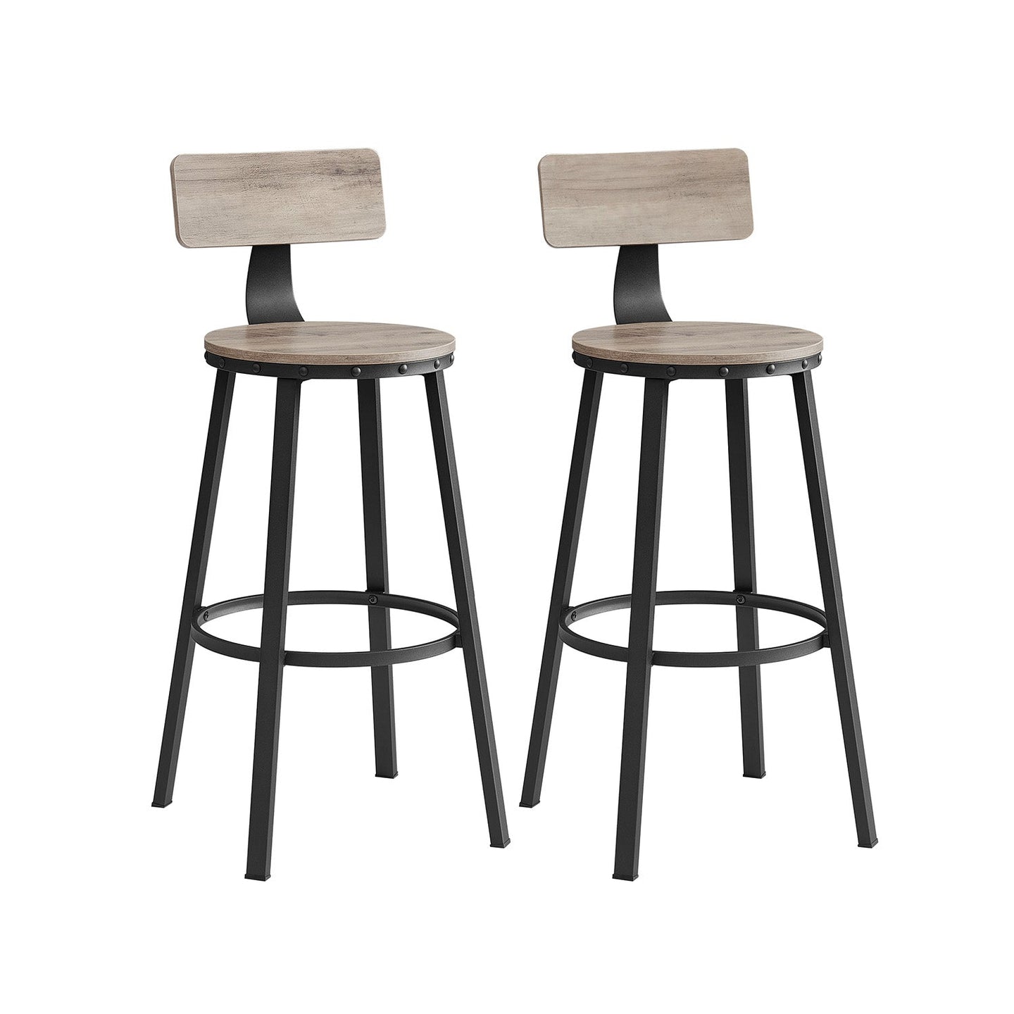 Set of 2 Bar Stools - Heavy-Duty Steel - Heather Greige