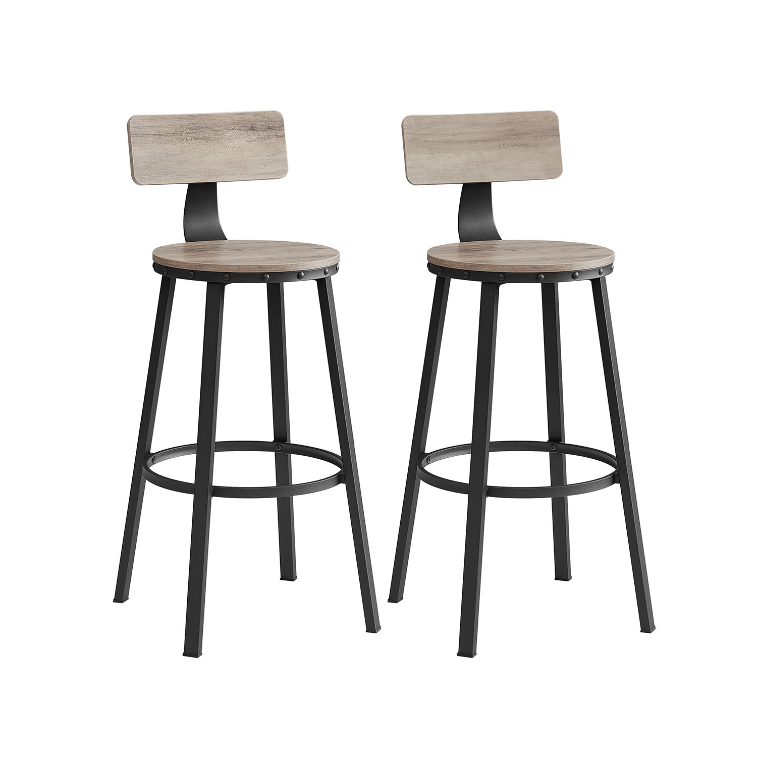 Set of 2 Industrial Bar Stools - Steel - Rustic Brown and Black - Backrests