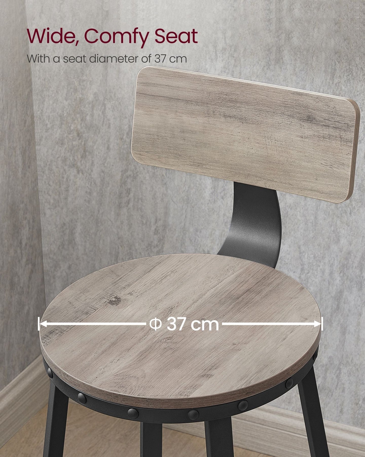 Set of 2 Bar Stools - Heavy-Duty Steel - Heather Greige