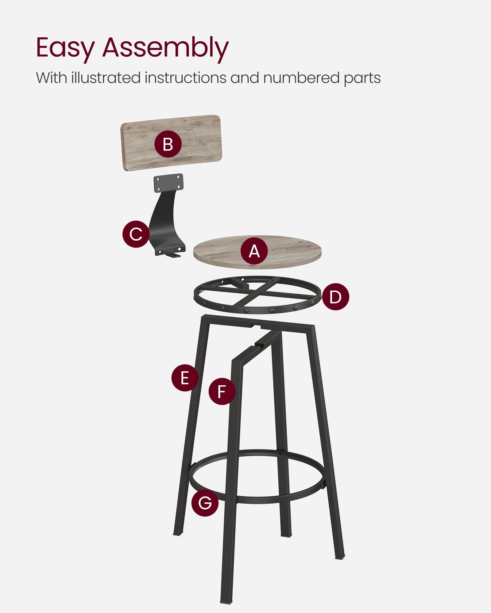 Set of 2 Bar Stools - Heavy-Duty Steel - Heather Greige