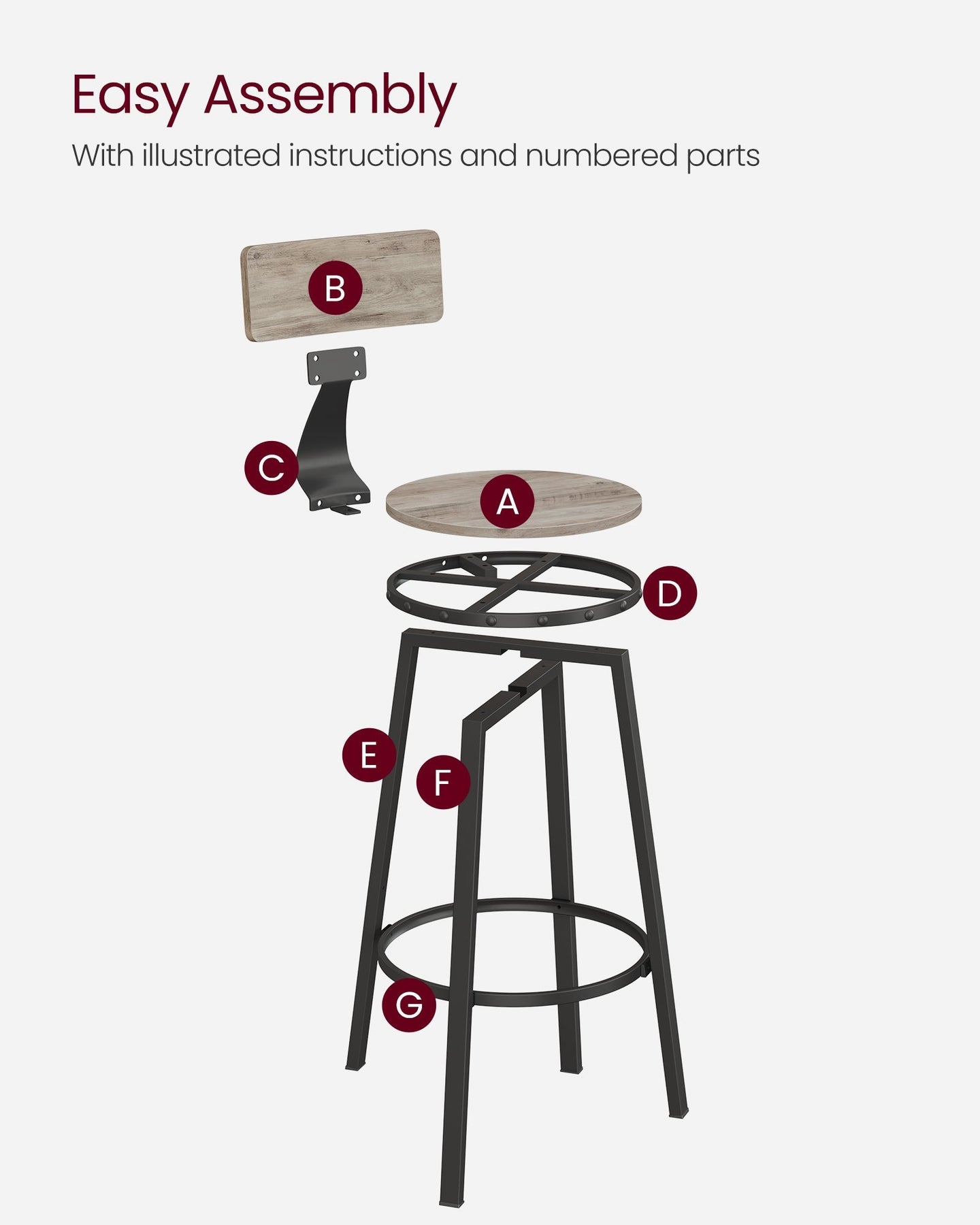 Set of 2 Bar Stools - Heavy-Duty Steel - Heather Greige