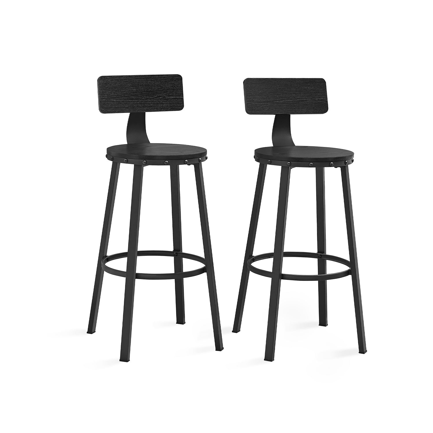 Set of 2 Industrial Bar Stools - Steel - Rustic Brown and Black - Backrests
