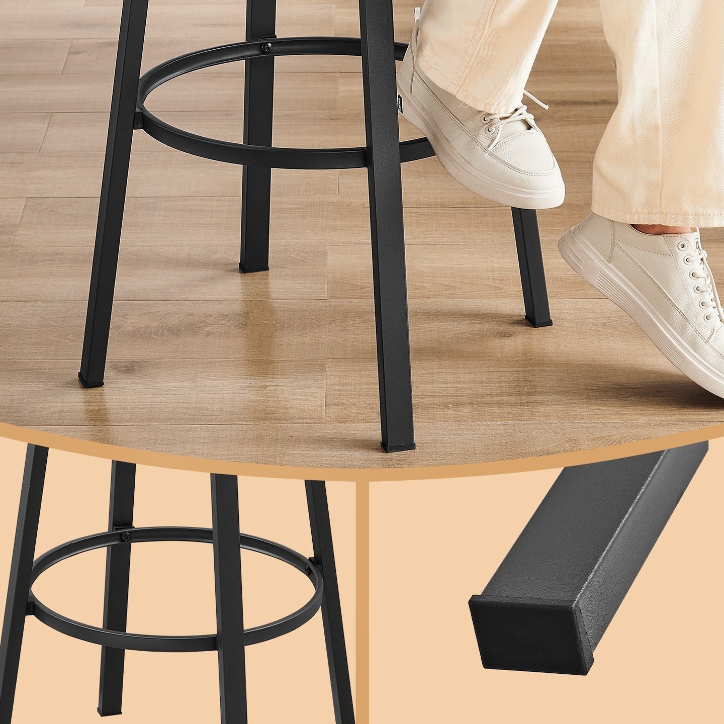 Bar Stools Set of 2 - Heavy-Duty Steel - Rustic Brown and Black - Bar Height with Backrest