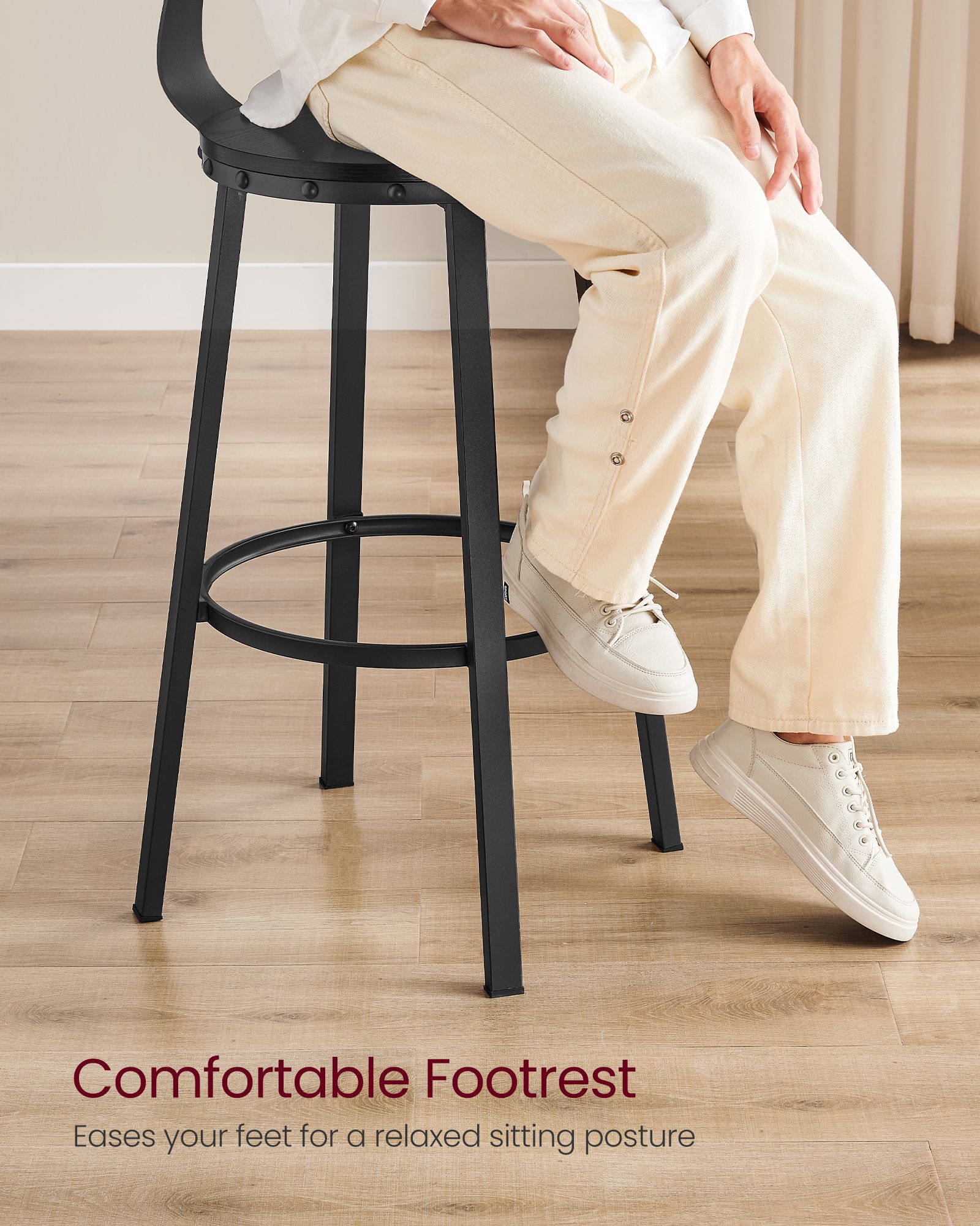 Tall Bar Stools - Heavy-Duty Steel - Rustic Brown and Black - Backrest Design