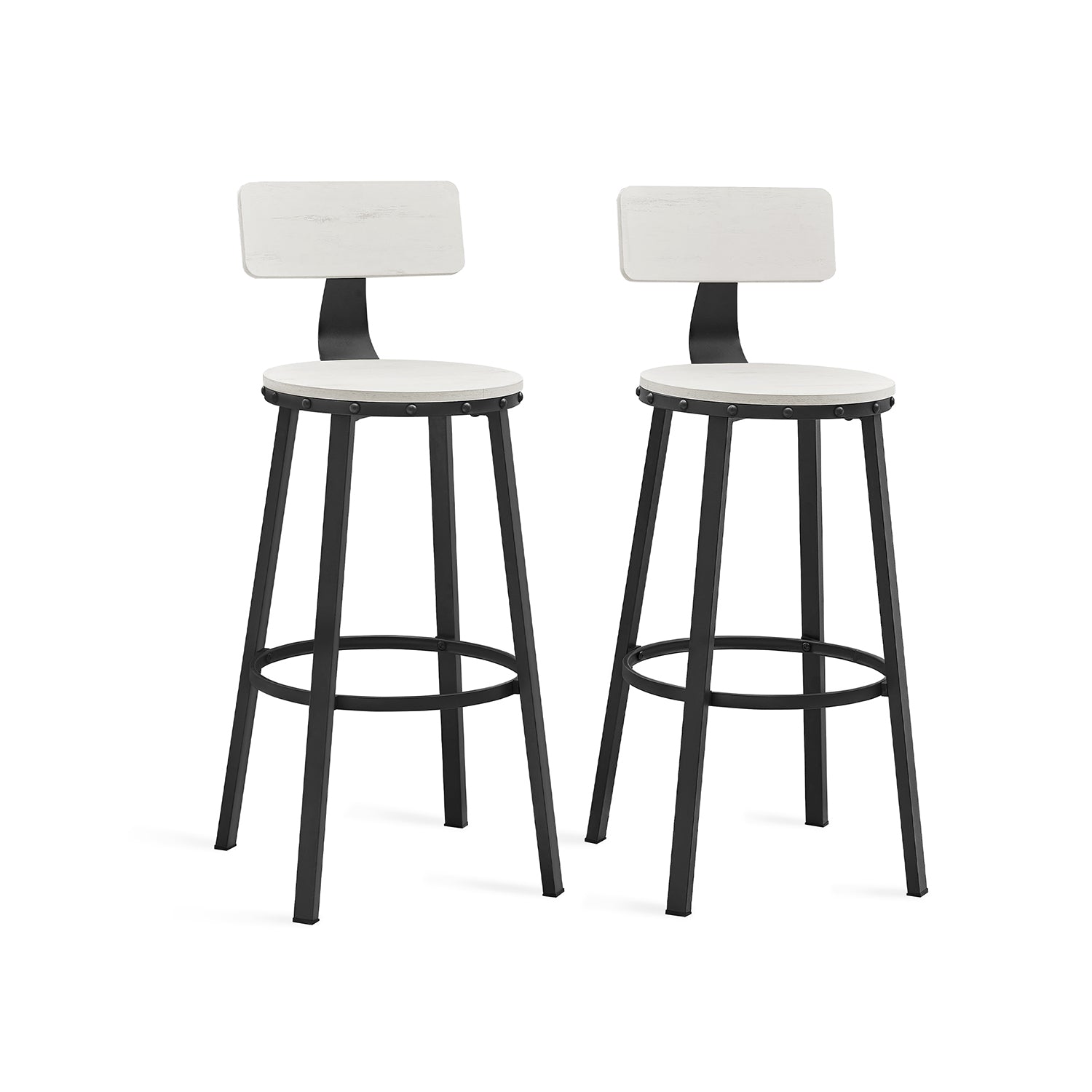 Set of 2 Industrial Bar Stools - Steel - Rustic Brown and Black - Backrests