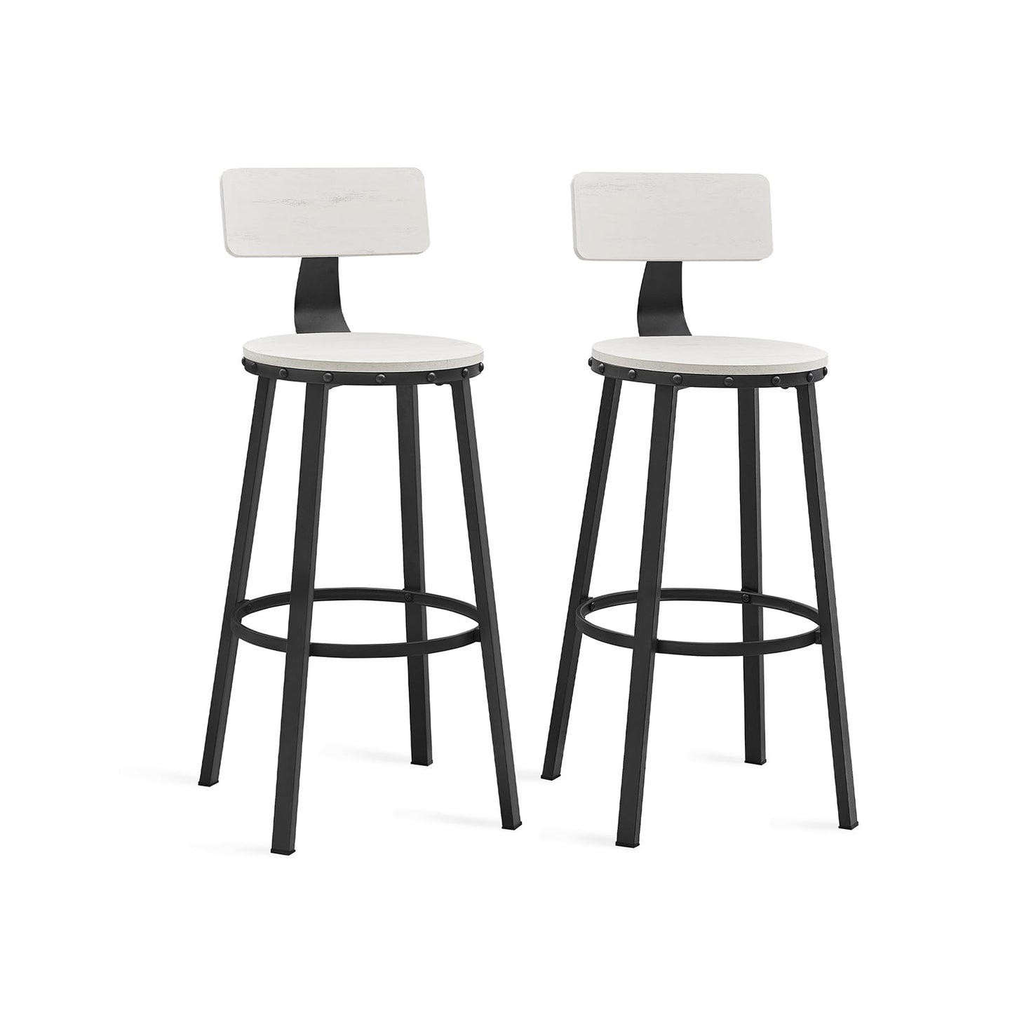 Set of 2 Industrial Bar Stools - Steel - Rustic Brown and Black - Backrests