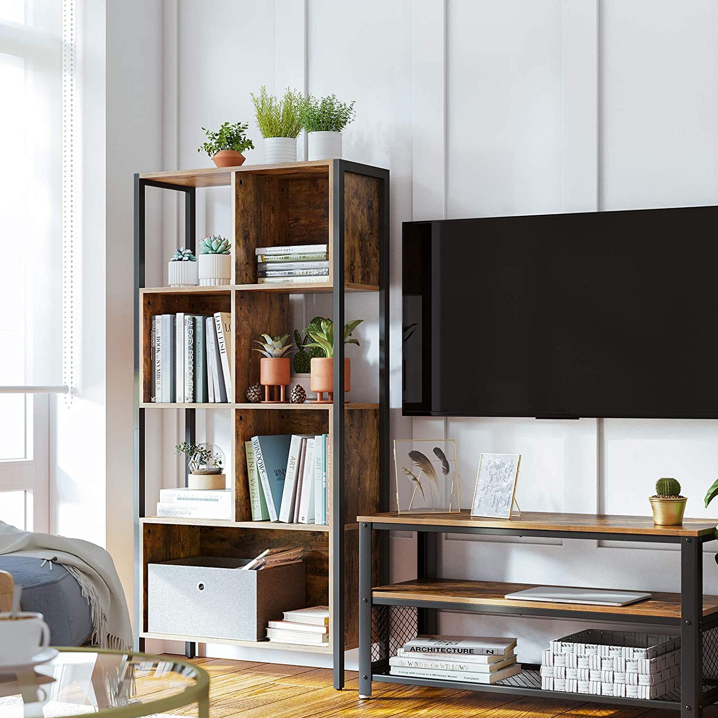 Bookshelf - Steel Frame - Rustic Brown and Black