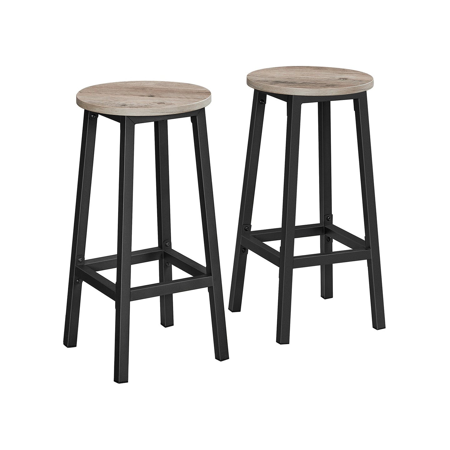 Set of 2 Kitchen Stools - Metal Frame - Greige and Black - Easy to Assemble