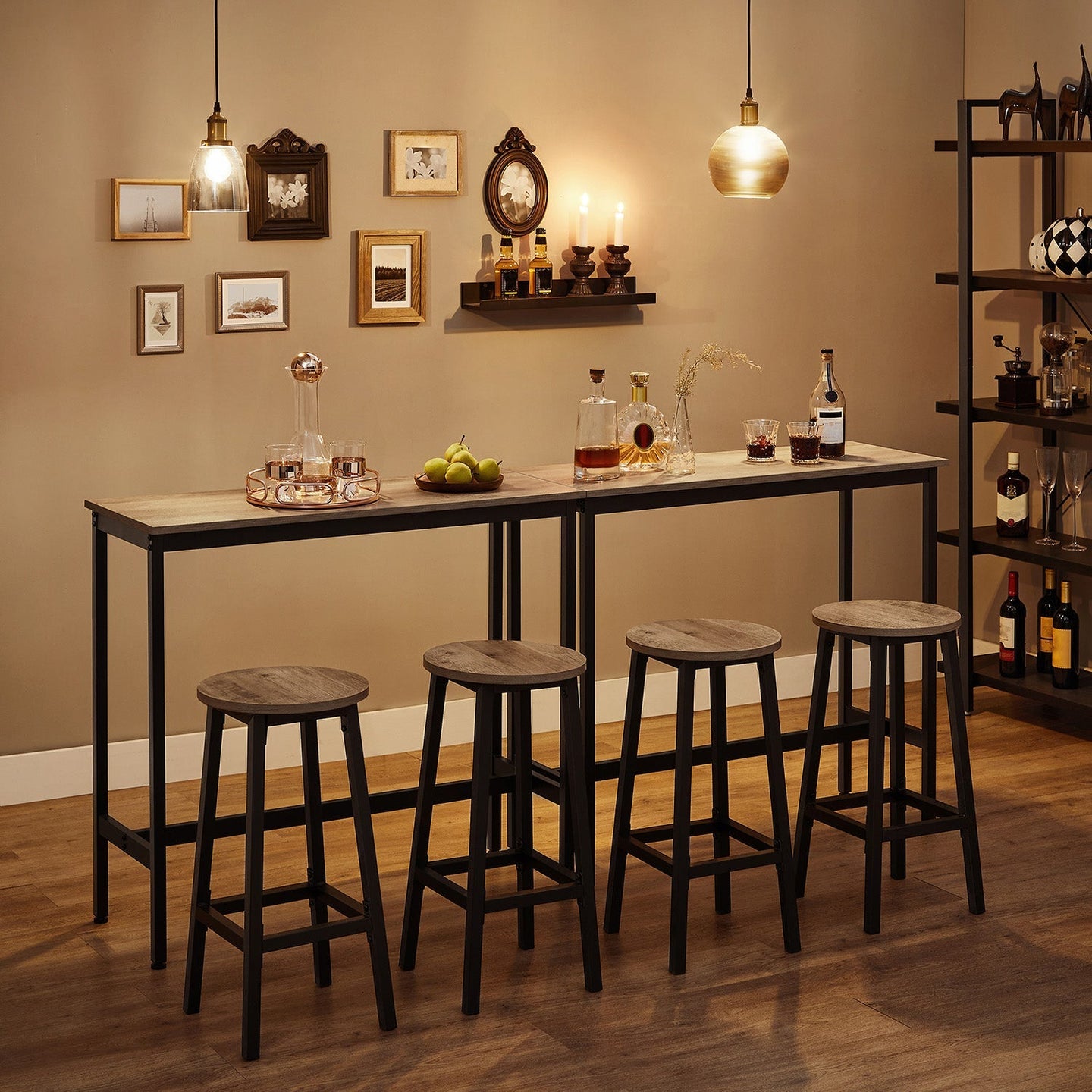 Set of 2 Kitchen Stools - Metal Frame - Greige and Black - Easy to Assemble