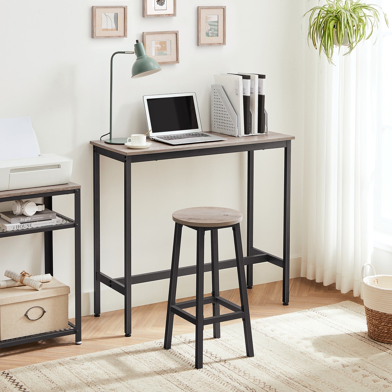 Set of 2 Kitchen Stools - Metal Frame - Greige and Black - Easy to Assemble