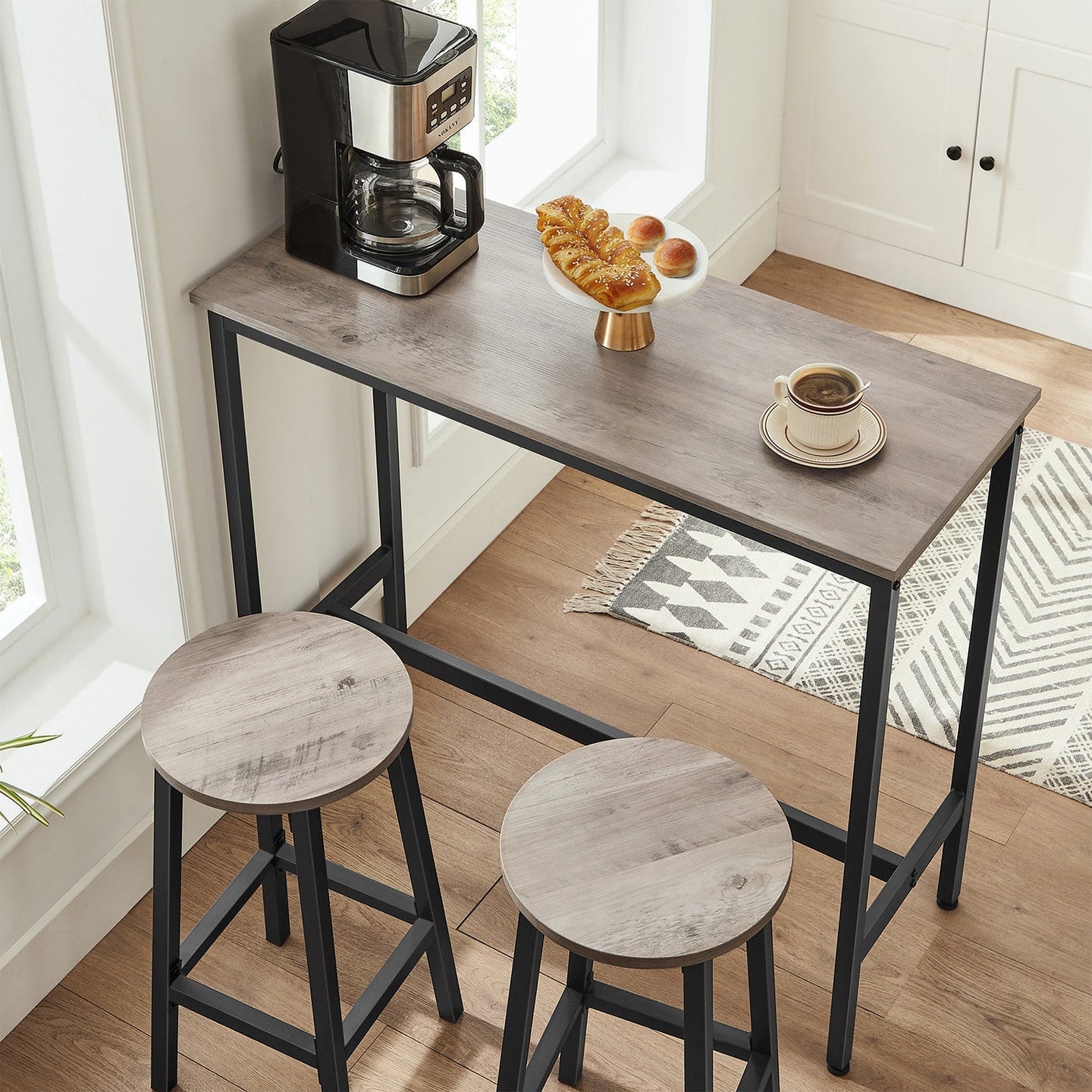 Set of 2 Kitchen Stools - Metal Frame - Greige and Black - Easy to Assemble
