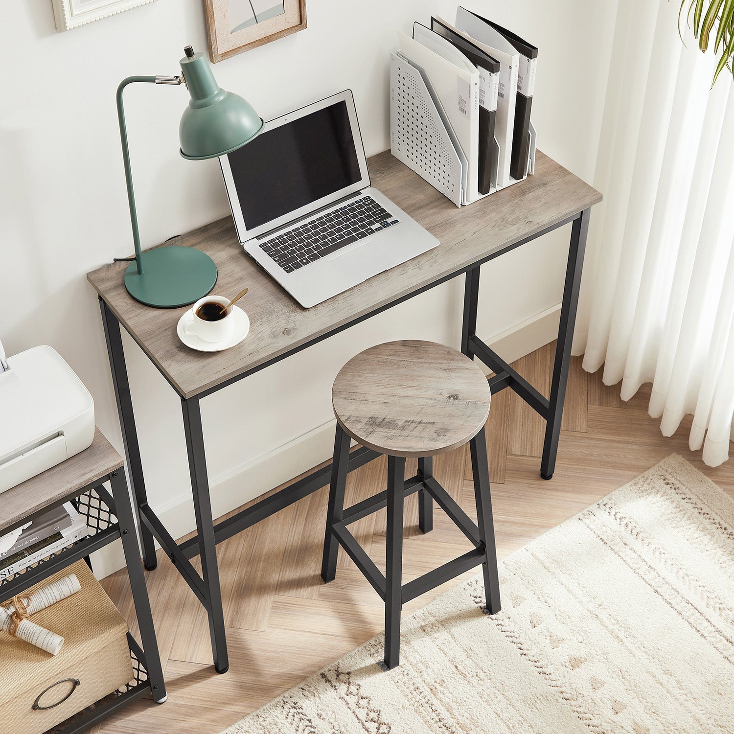 Set of 2 Kitchen Stools - Metal Frame - Greige and Black - Easy to Assemble