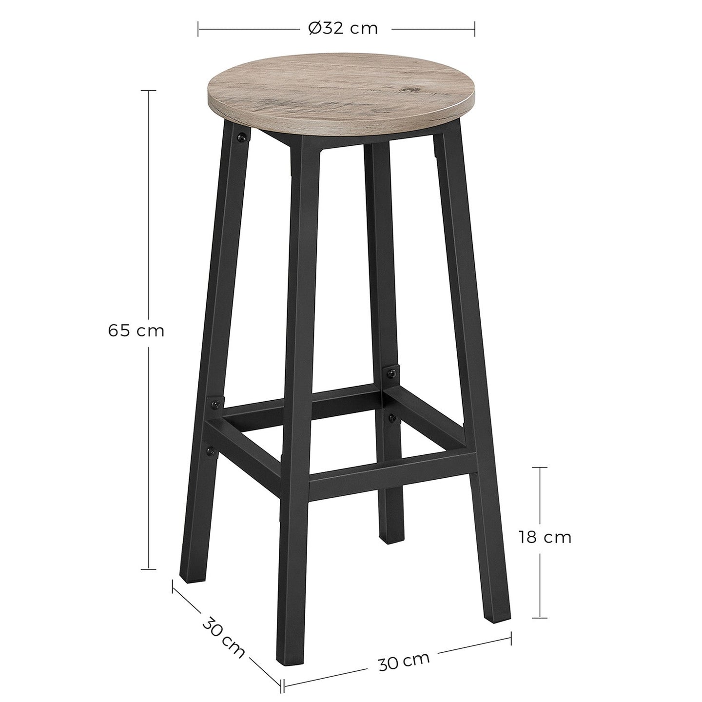 Set of 2 Kitchen Stools - Metal Frame - Greige and Black - Easy to Assemble