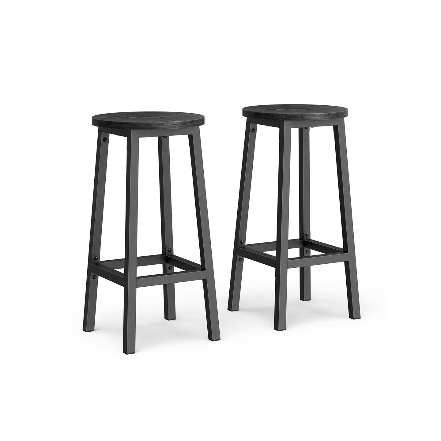 Bar Stools Set of 2 - Metal Frame - Ebony Black - Easy to Assemble