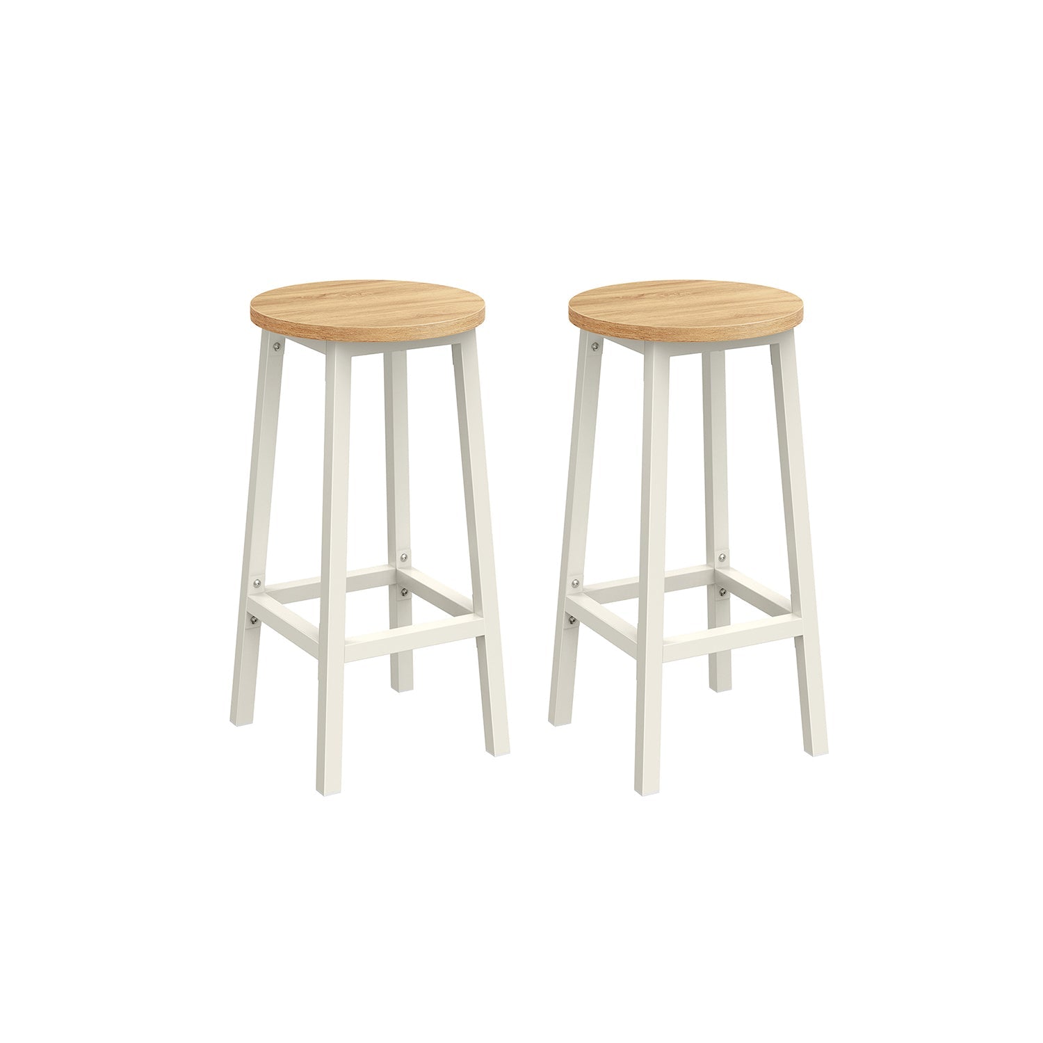 Set of 2 Bar Stools - Metal - Oak Beige - Footrests Included