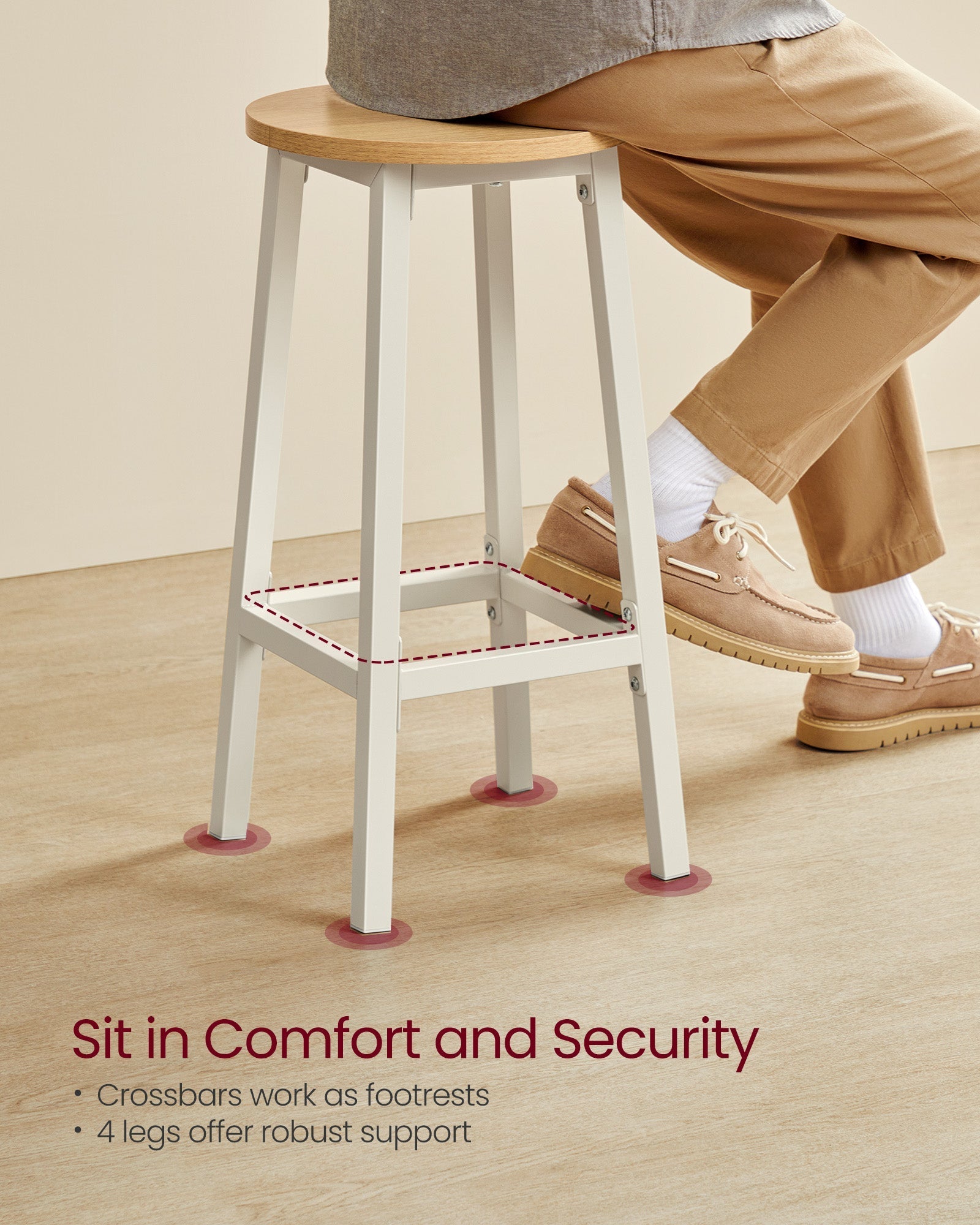 Set of 2 Bar Stools - Metal - Oak Beige - Footrests Included