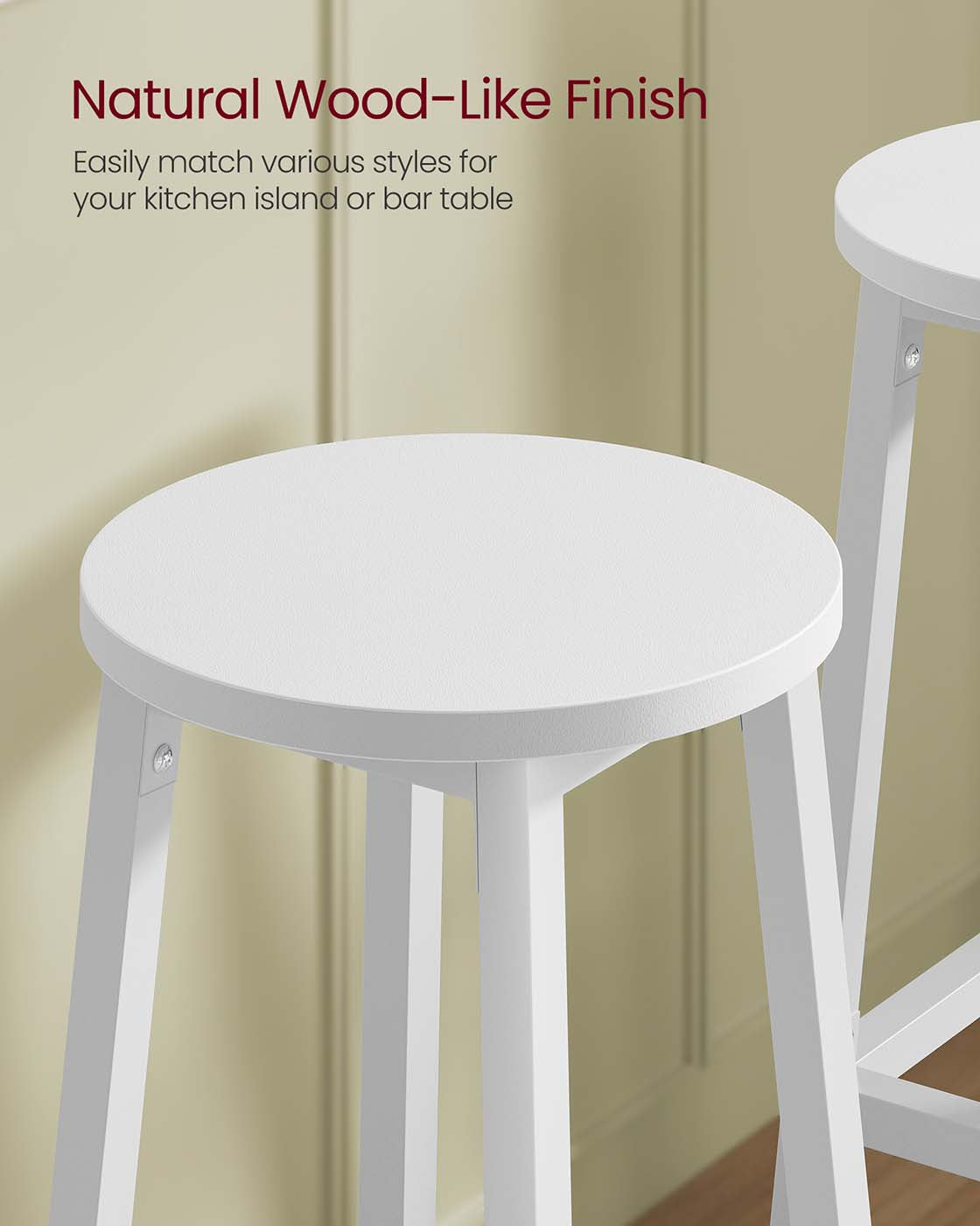 Set of 2 Kitchen Stools - Metal Frame - Cloud White - Easy to Assemble