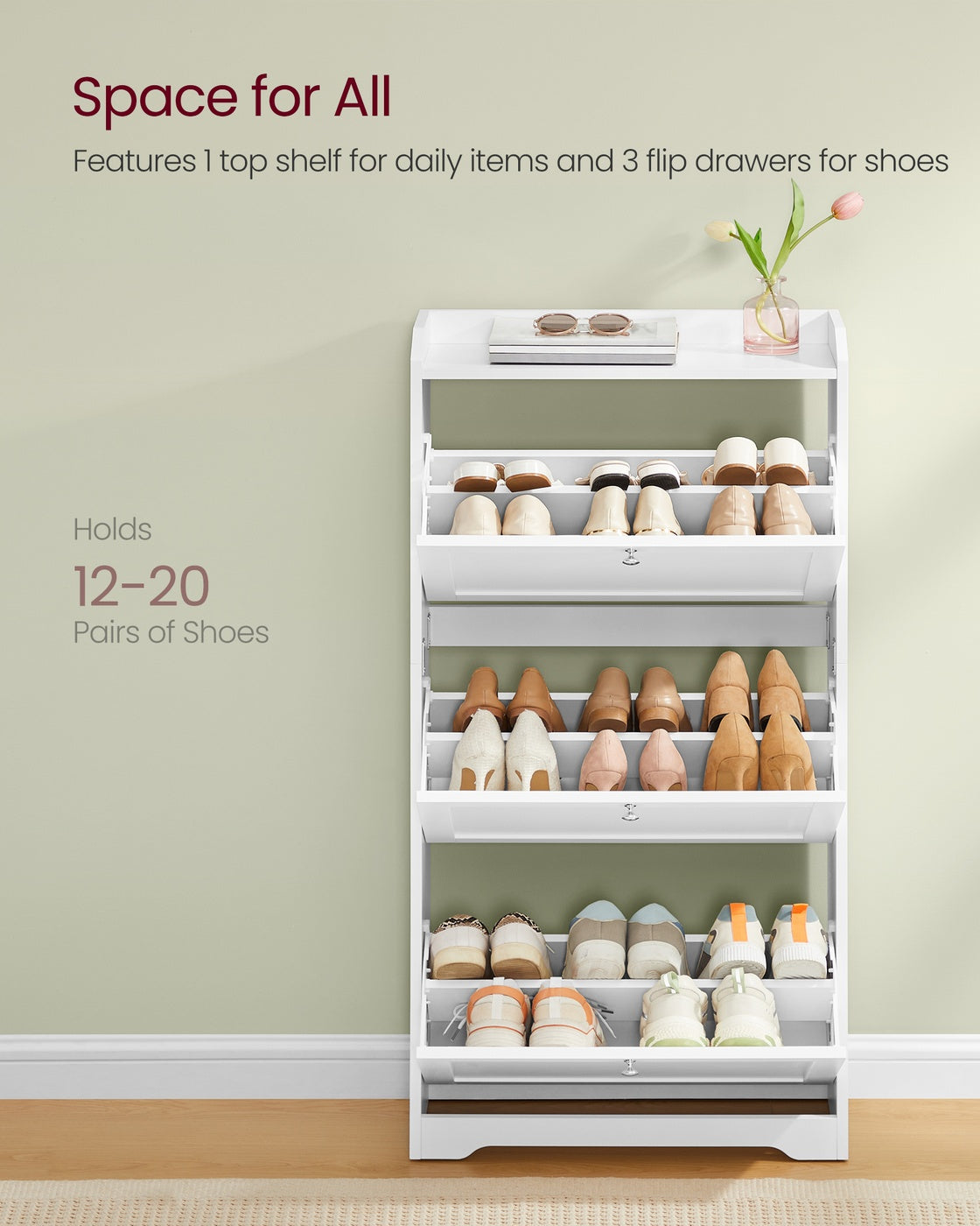 Shoe Cabinet - 121.2L - Particleboard - 3 Flip Drawers