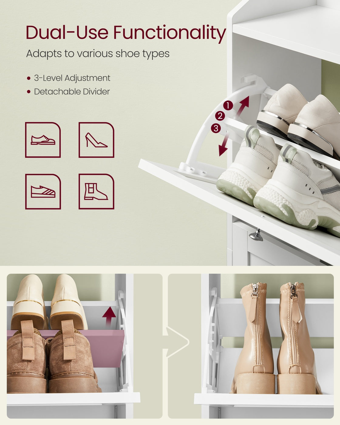 Shoe Cabinet - 121.2L - Particleboard - 3 Flip Drawers