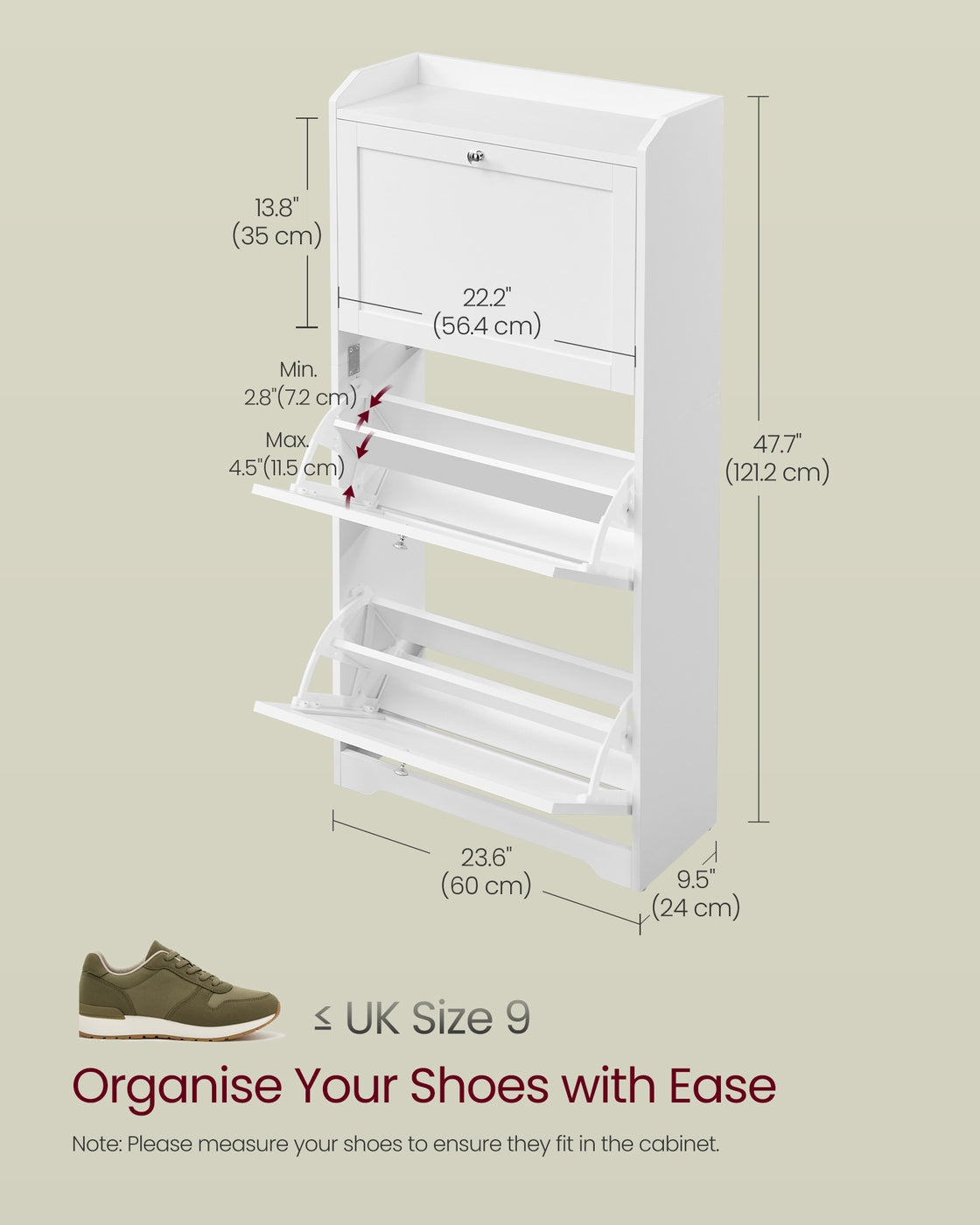 Shoe Cabinet - 121.2L - Particleboard - 3 Flip Drawers