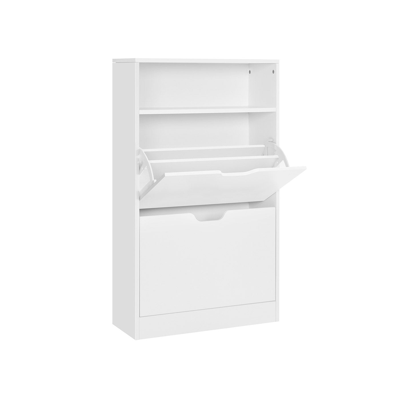Shoe Cabinet - Melamine Veneer - Rustic Brown - Two Flaps with Open Shelf