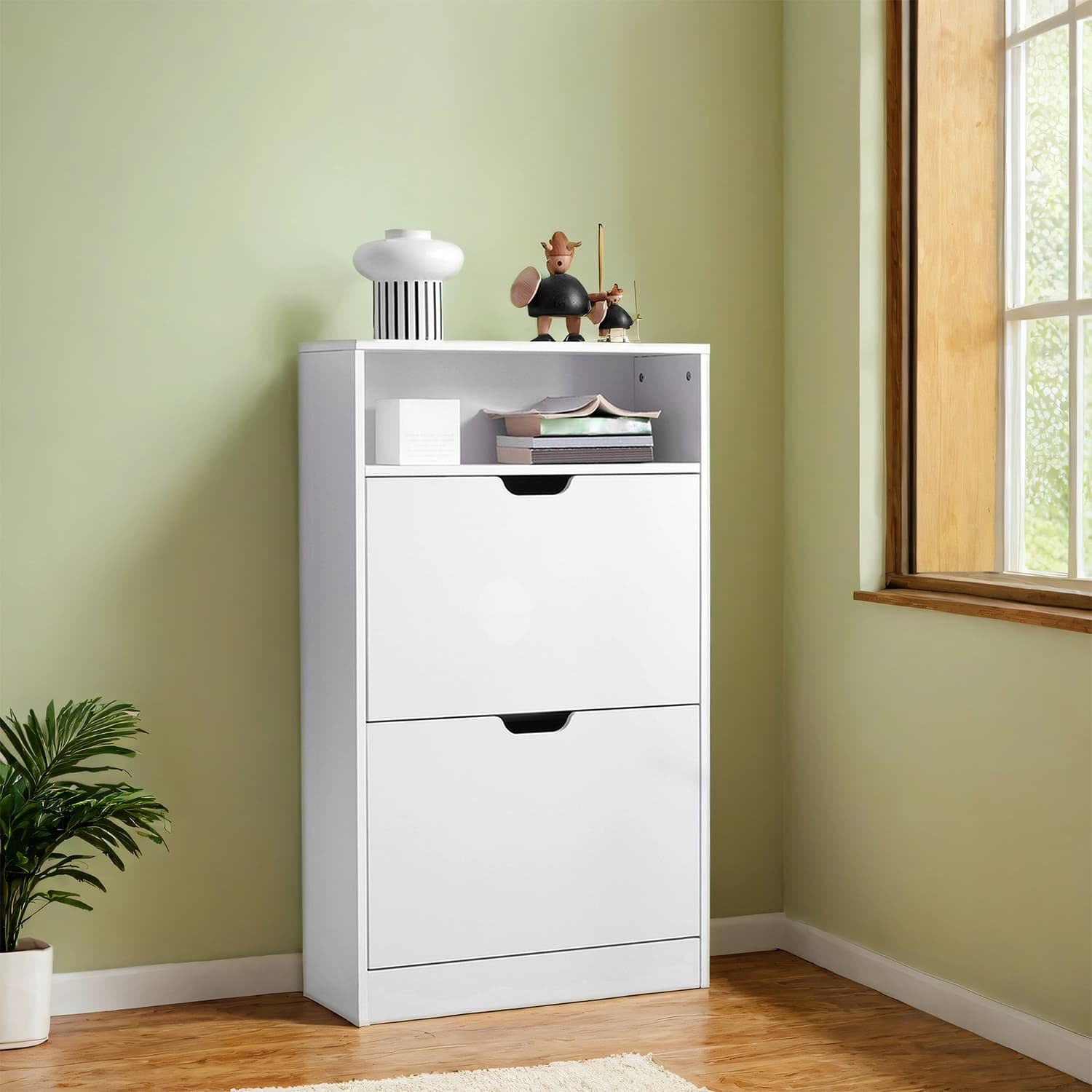 Shoe Storage Cabinet - Melamine Veneer - Rustic Brown - Adjustable Divider for 8-12 Pairs of Shoes