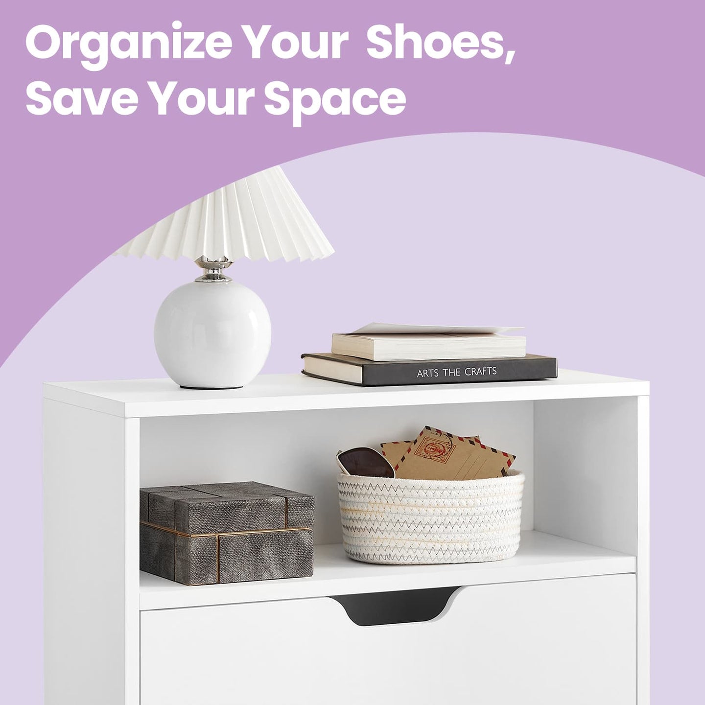 Shoe Storage Cabinet - Melamine Veneer - Rustic Brown - Adjustable Divider for 8-12 Pairs of Shoes