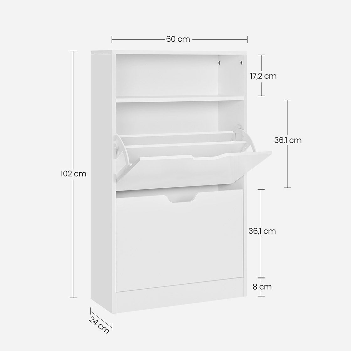 Shoe Cabinet - Melamine Veneer - Rustic Brown - Two Flaps with Open Shelf
