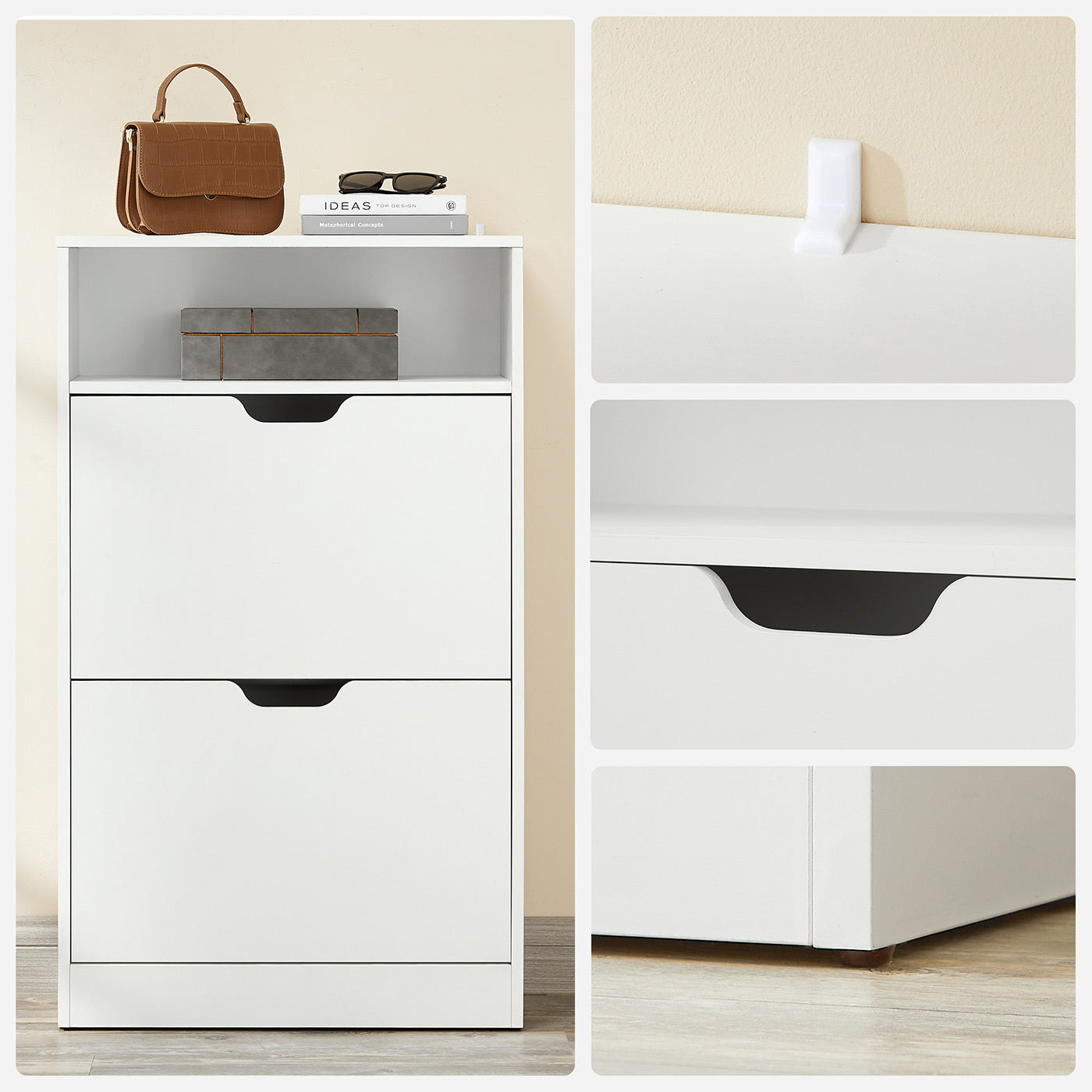 Shoe Cabinet - Melamine Veneer - Rustic Brown - Two Flaps with Open Shelf