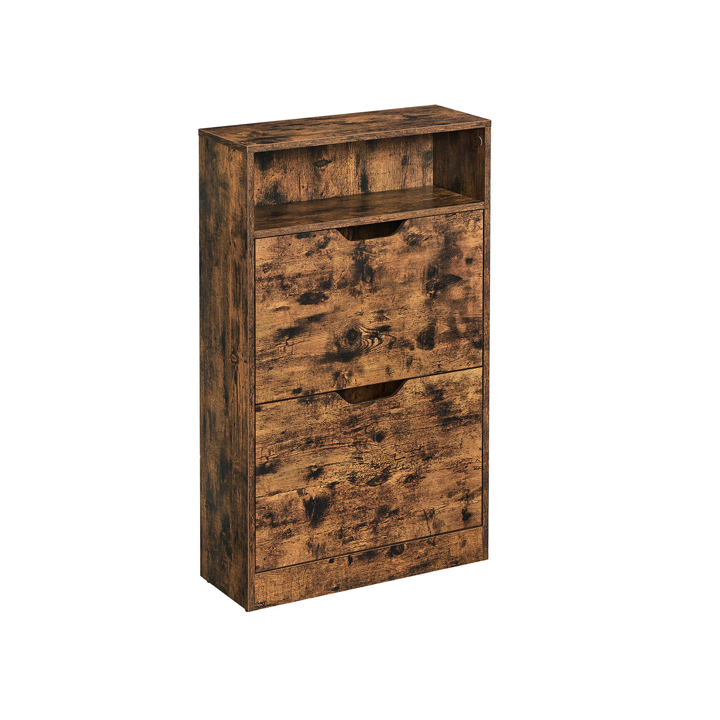 Shoe Cabinet - Melamine Veneer - Rustic Brown - Two Flaps with Open Shelf