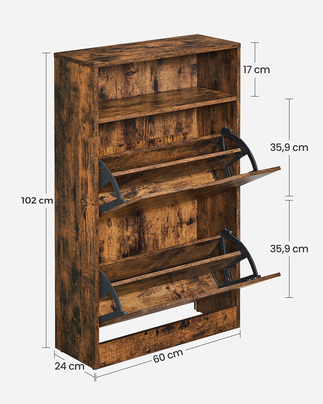 Shoe Cabinet - Melamine Veneer - Rustic Brown - Two Flaps with Open Shelf