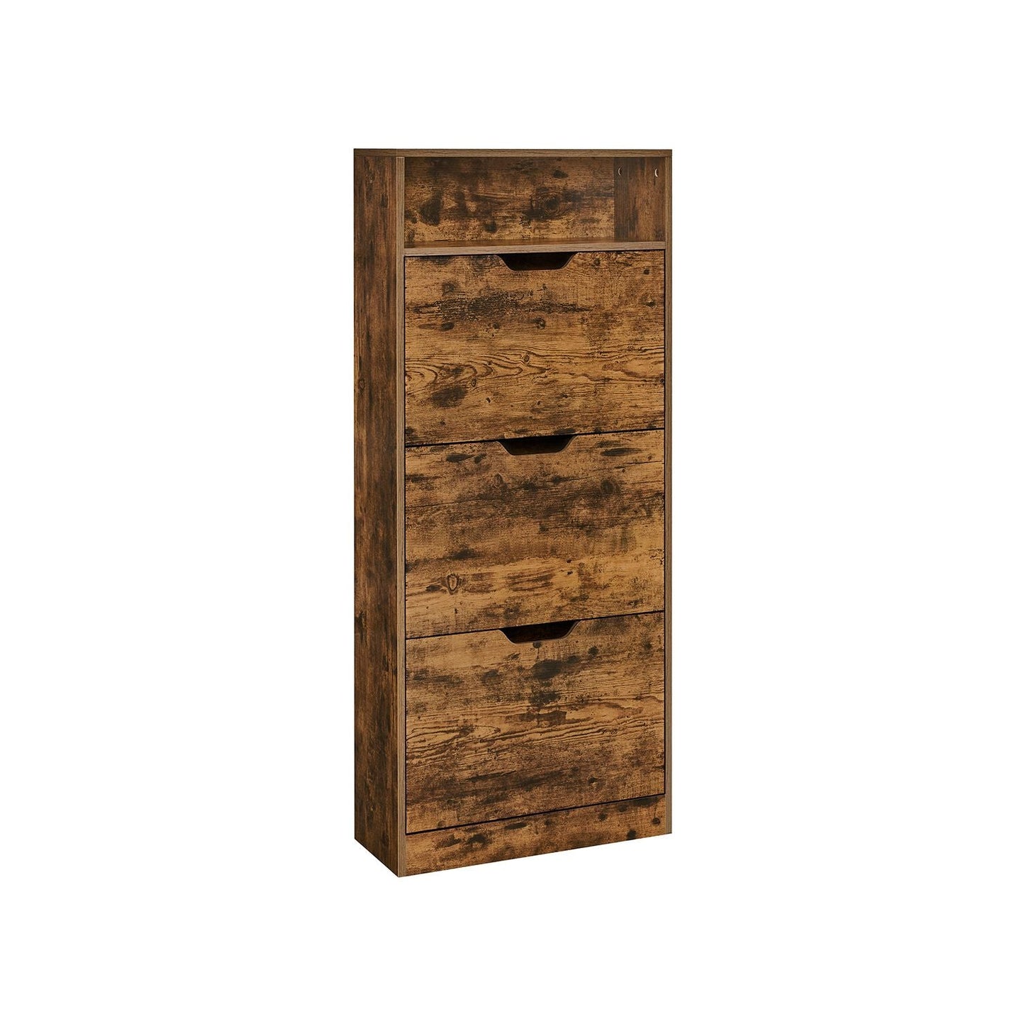 4-Tier Shoe Cabinet - Wood - Rustic Brown - Adjustable and Removable Divider