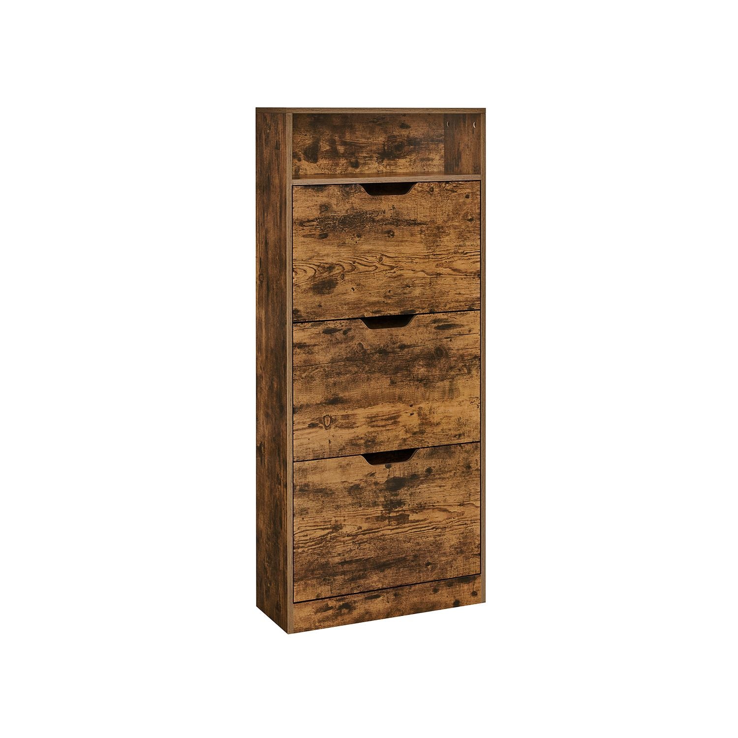 4-Tier Shoe Cabinet - Wood - Rustic Brown - Adjustable and Removable Divider