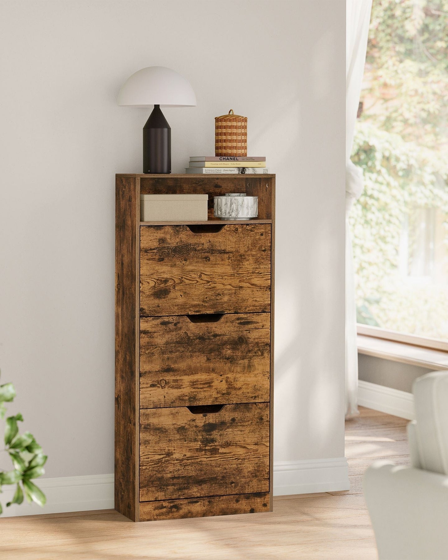 4-Tier Shoe Cabinet - Wood - Rustic Brown - Adjustable and Removable Divider
