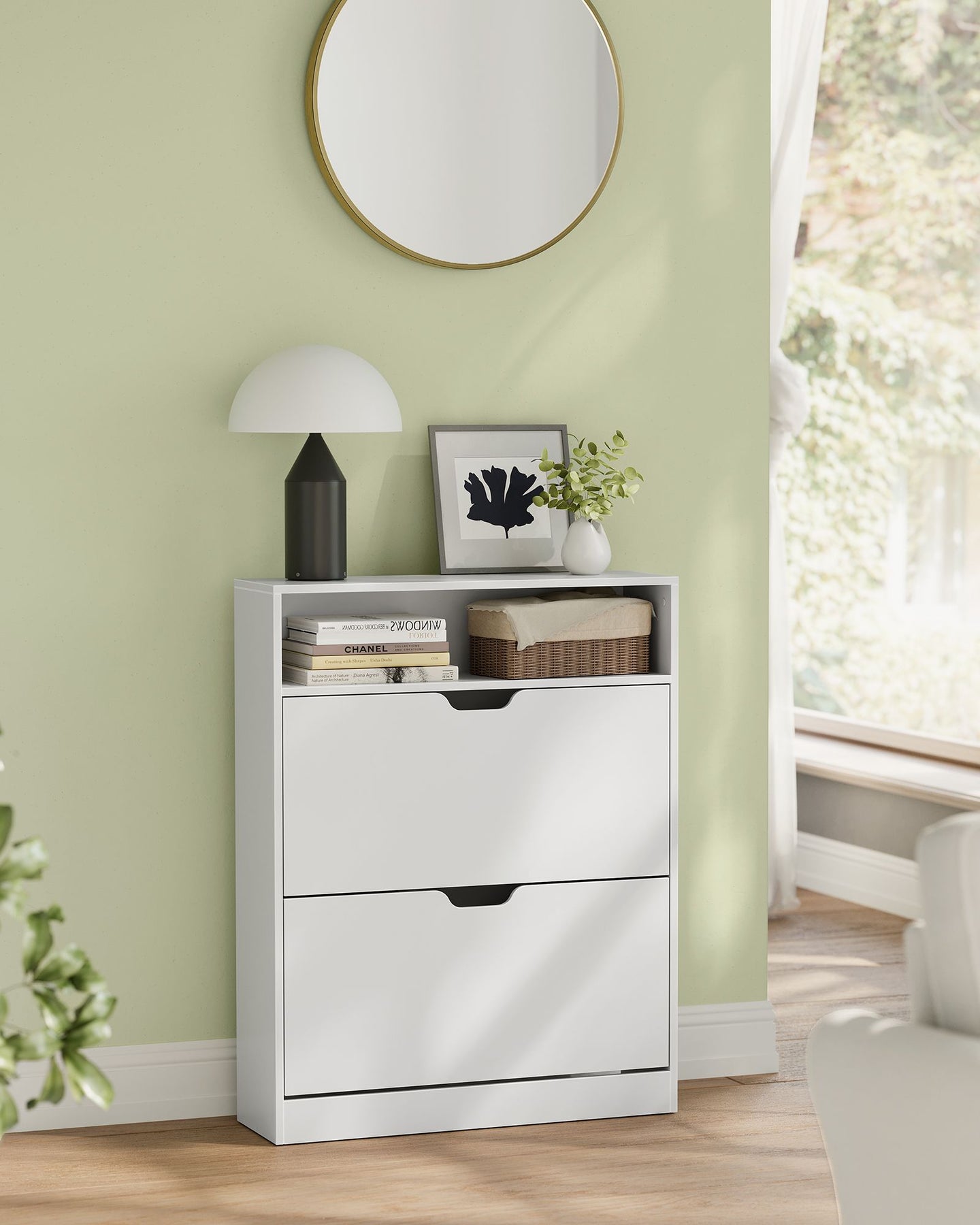 3-Tier Shoe Cabinet - Melamine Veneer - Cloud White - Easy to Clean with Open Shelf