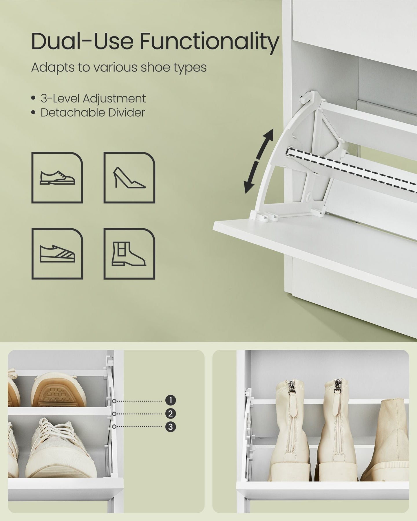 3-Tier Shoe Cabinet - Melamine Veneer - Cloud White - Easy to Clean with Open Shelf