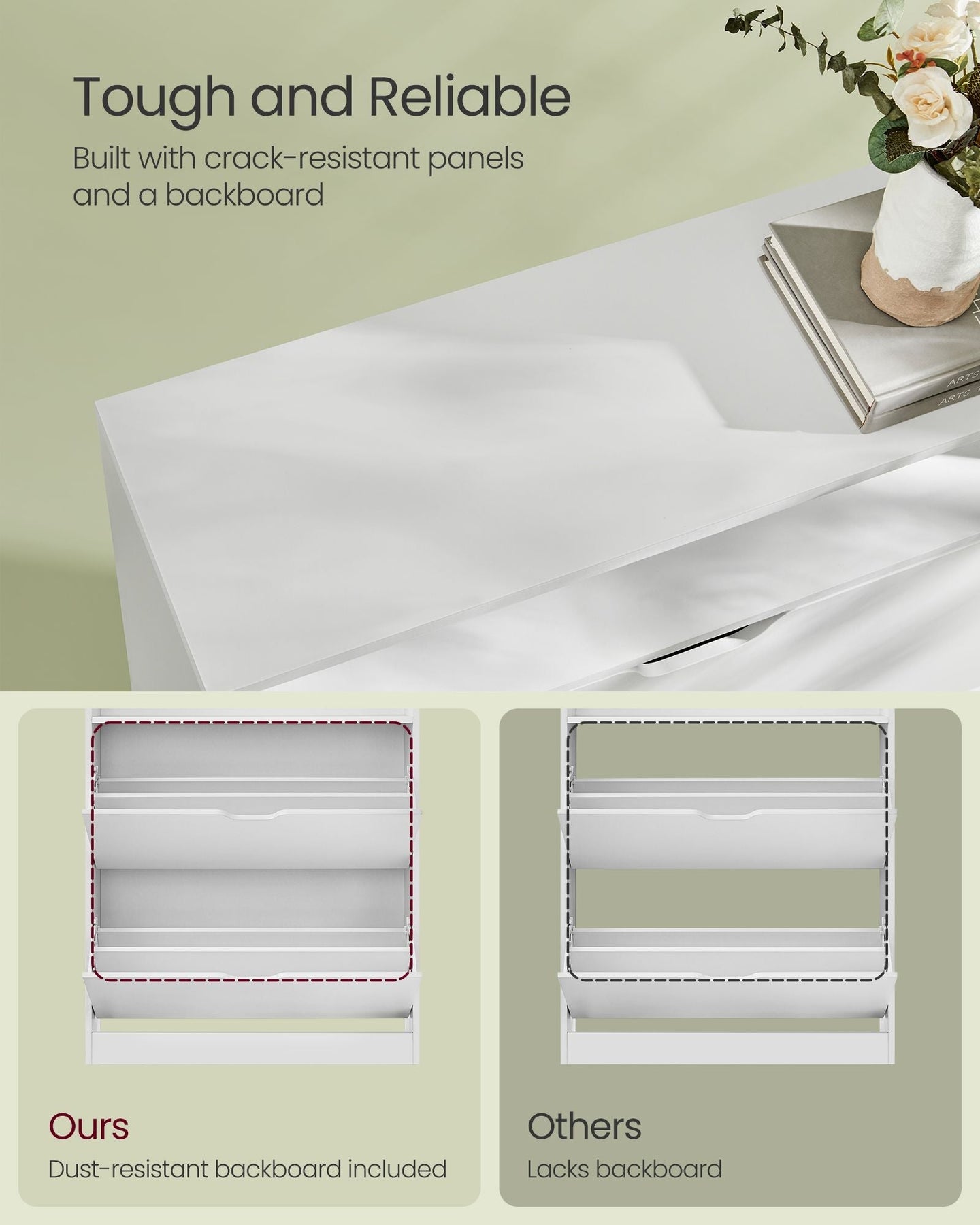 3-Tier Shoe Cabinet - Melamine Veneer - Cloud White - Easy to Clean with Open Shelf