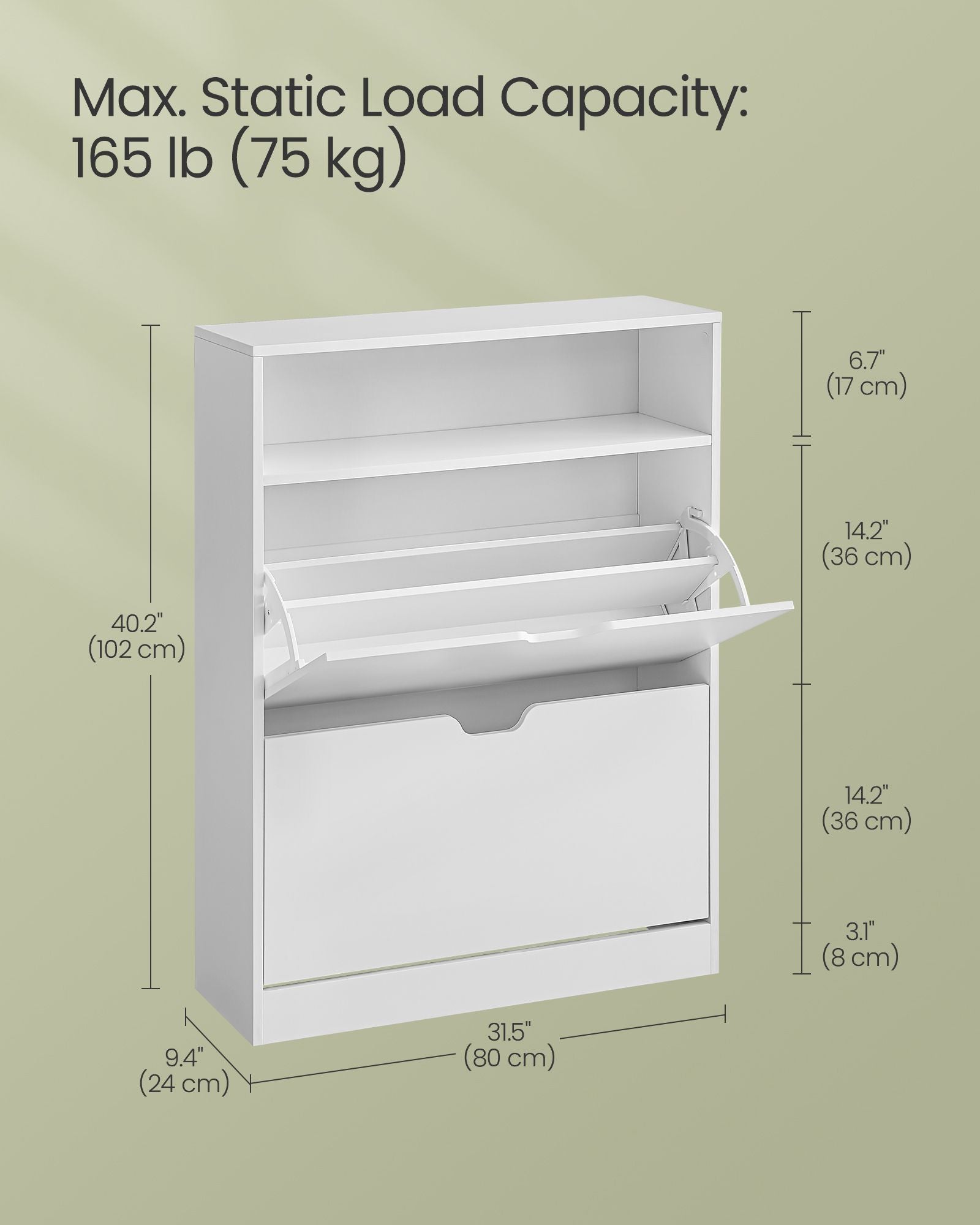 3-Tier Shoe Cabinet - Melamine Veneer - Cloud White - Easy to Clean with Open Shelf