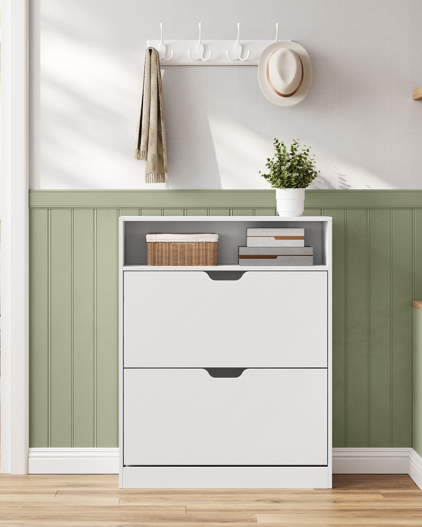 3-Tier Shoe Cabinet - Melamine Veneer - Cloud White - Easy to Clean with Open Shelf