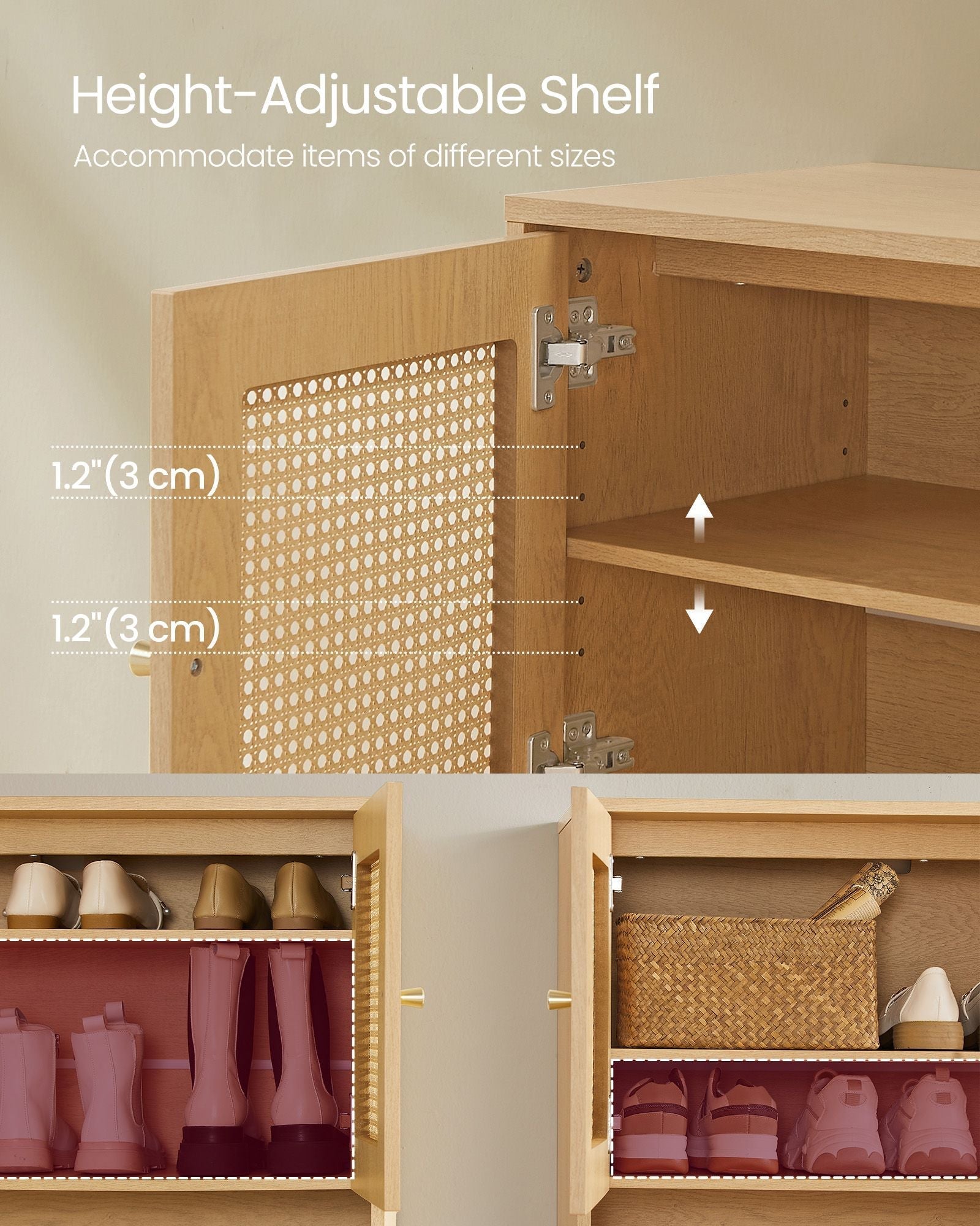 3-Tier Shoe Cabinet - Wood - Oak Beige - Boho Style
