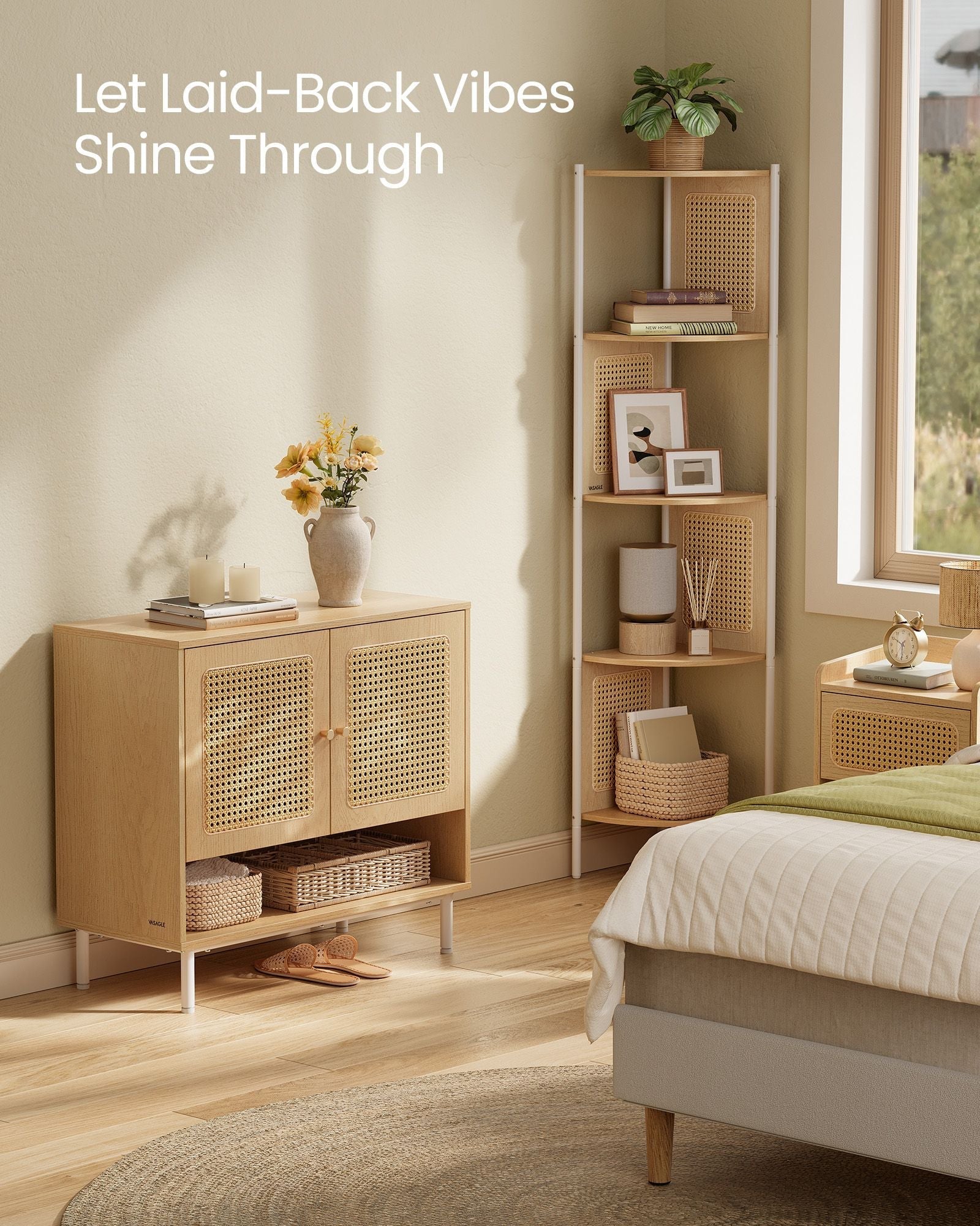 3-Tier Shoe Cabinet - Wood - Oak Beige - Boho Style