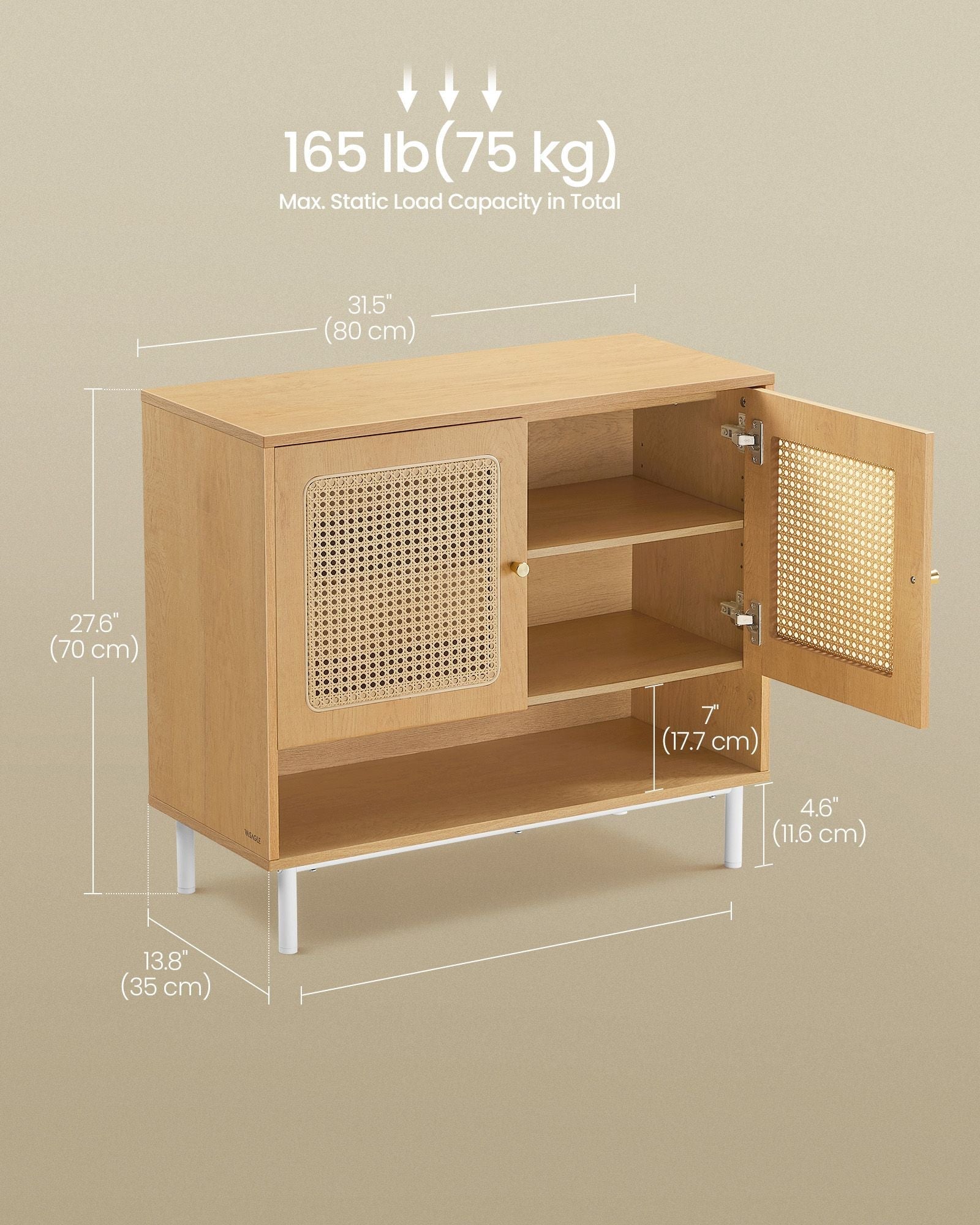 3-Tier Shoe Cabinet - Wood - Oak Beige - Boho Style