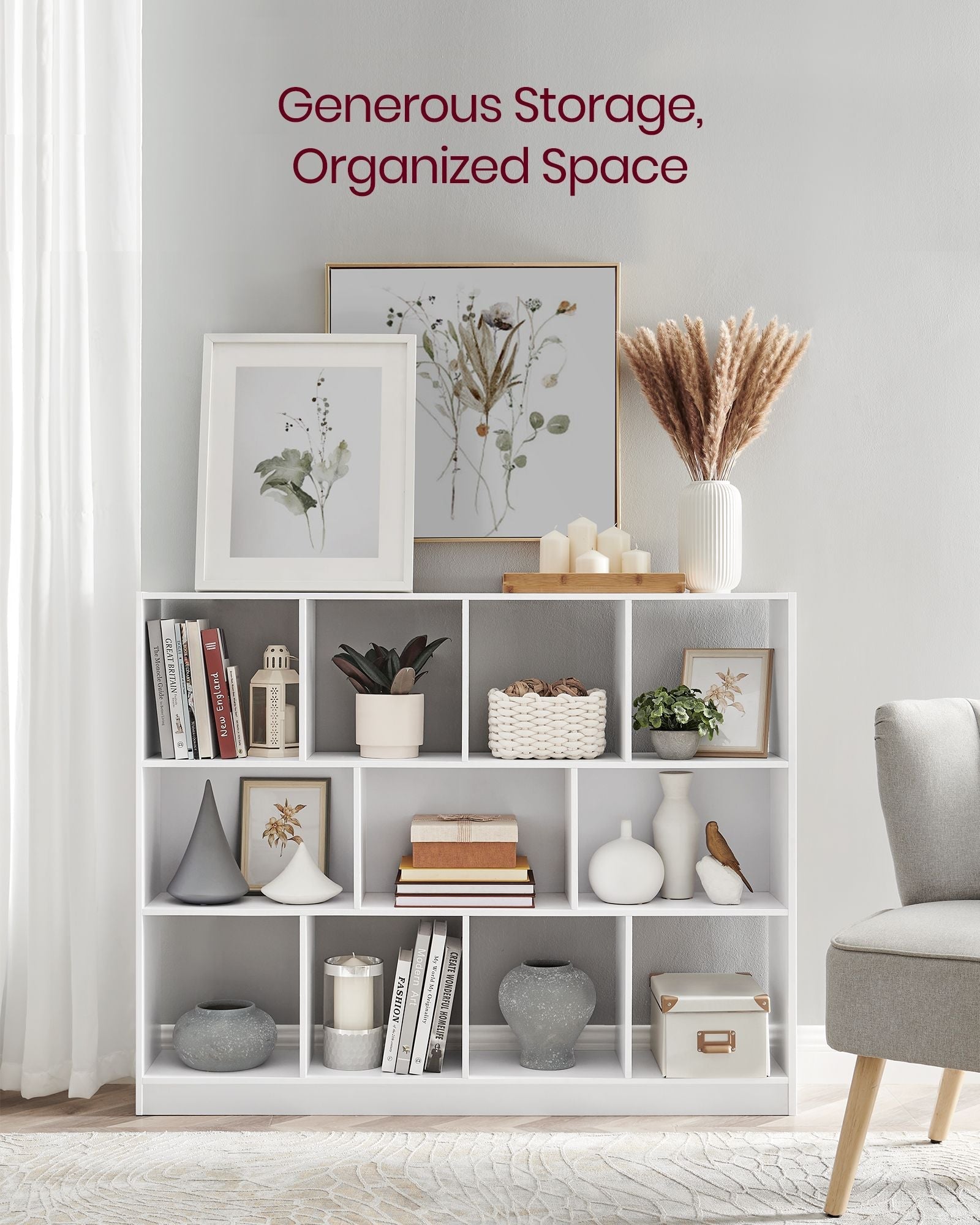 Bookcase - 11 Storage Bins - Wood - Multicolor
