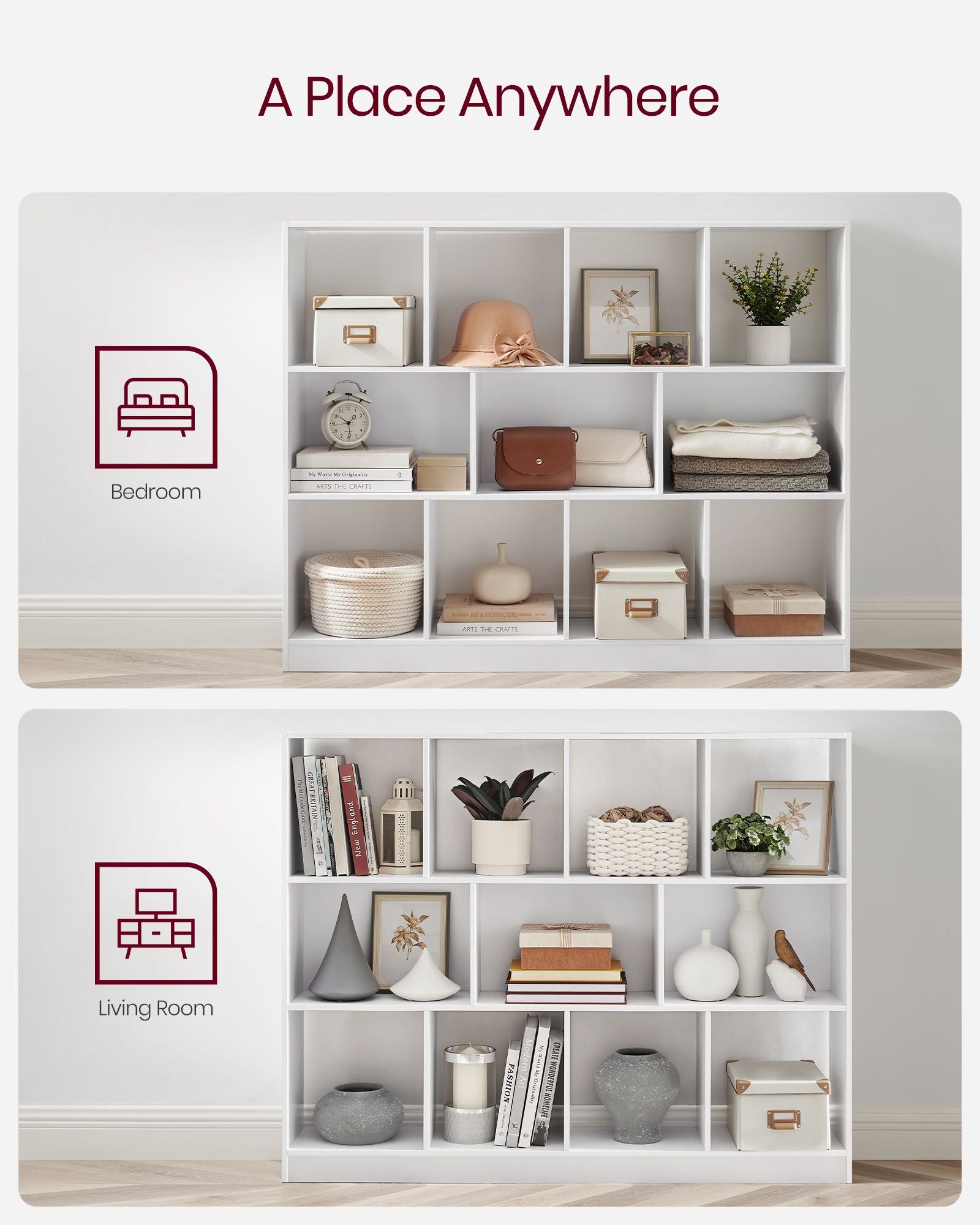 Bookcase - 11 Storage Bins - Wood - Multicolor