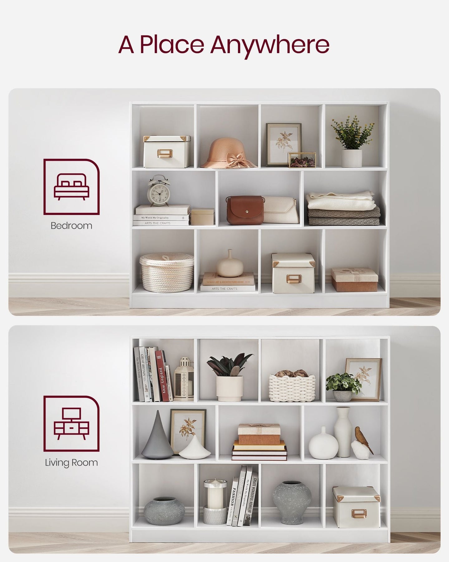 Bookcase - 11 Storage Bins - Wood - Multicolor