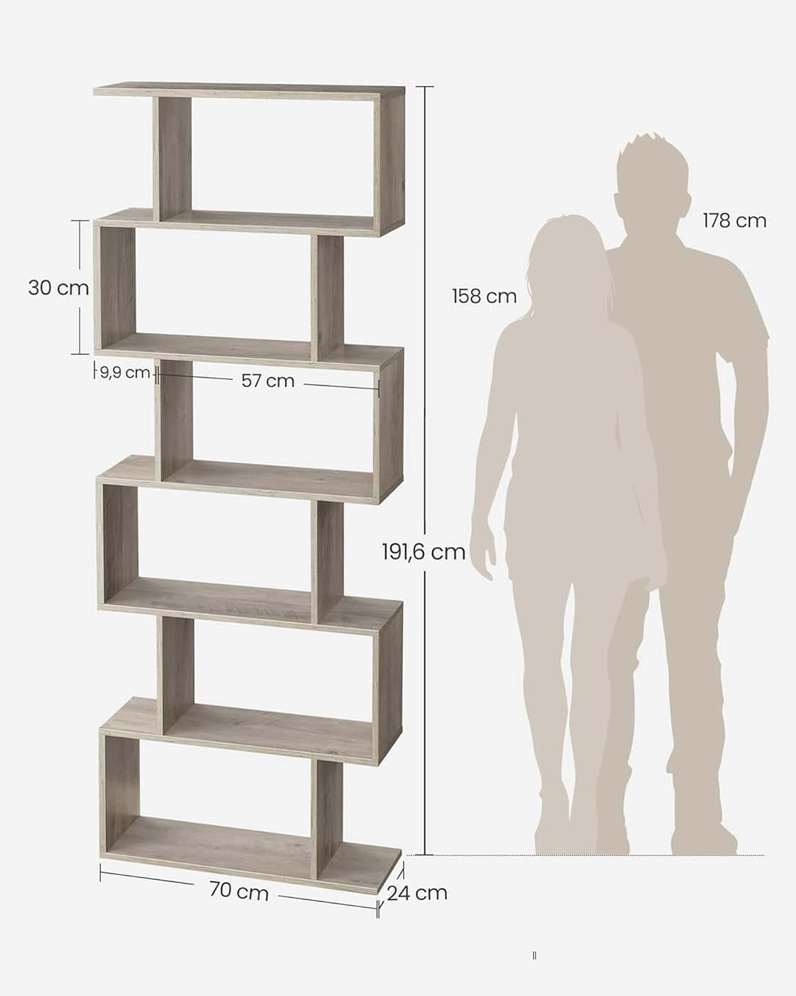 Wooden Bookcase - 6-Tier Design - Greige - Freestanding Room Divider