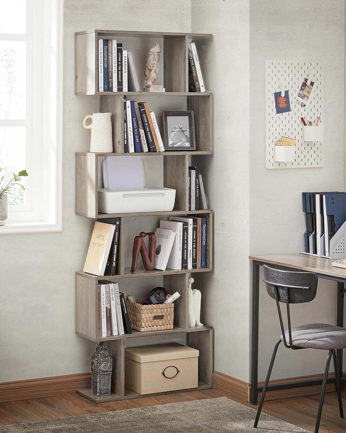 Wooden Bookcase - 6-Tier Design - Greige - Freestanding Room Divider