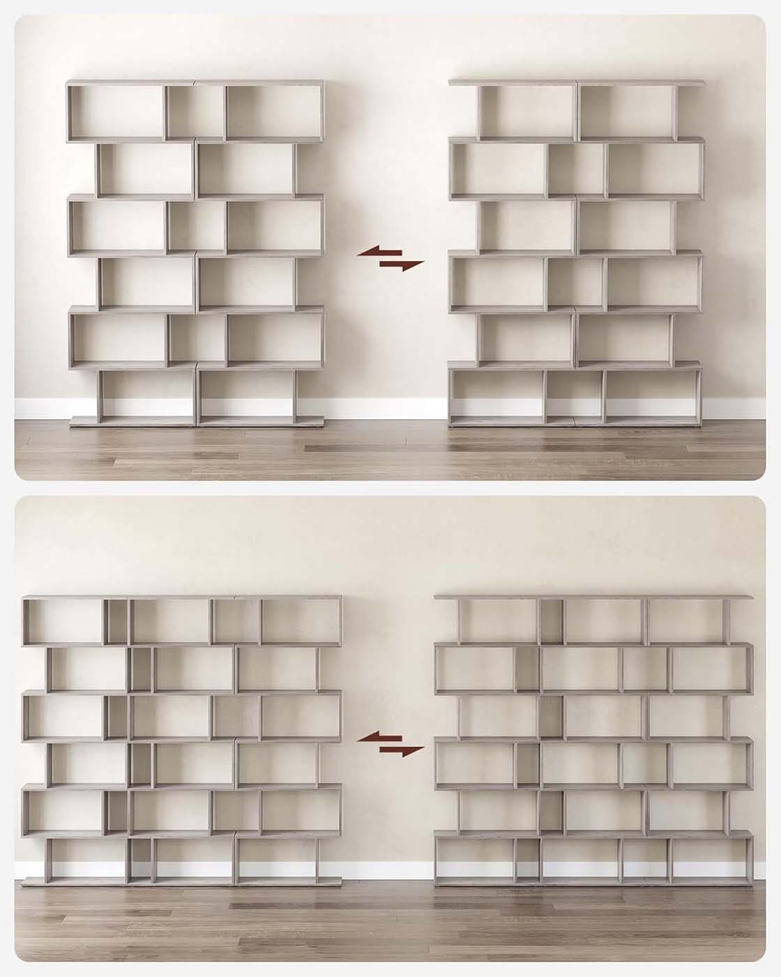 Wooden Bookcase - 6-Tier Design - Greige - Freestanding Room Divider