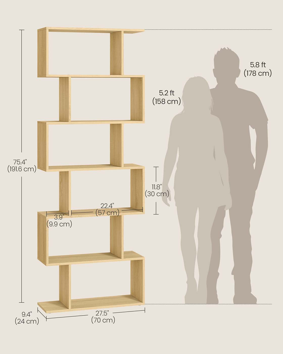6-Tier Freestanding Cube Display Shelf - Wood - Natural Oak - Multi-Functional Room Divider