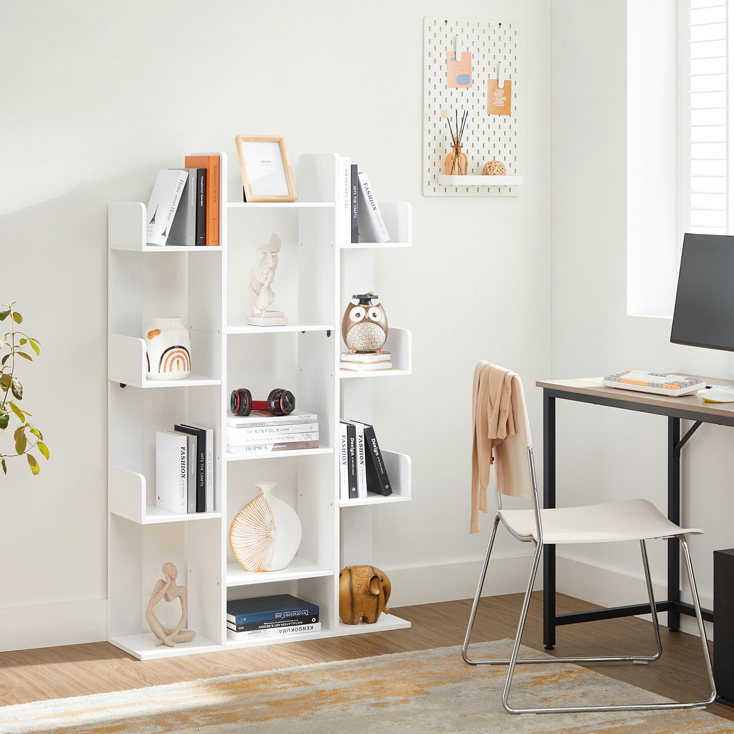 Tree-Shaped Bookcase - Particleboard - White - with 13 Storage Shelves